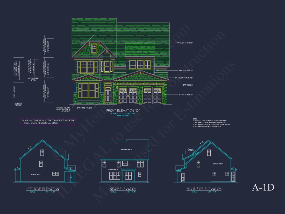 Traditional Craftsman house Plan with 2 Floors & CAD Blueprints