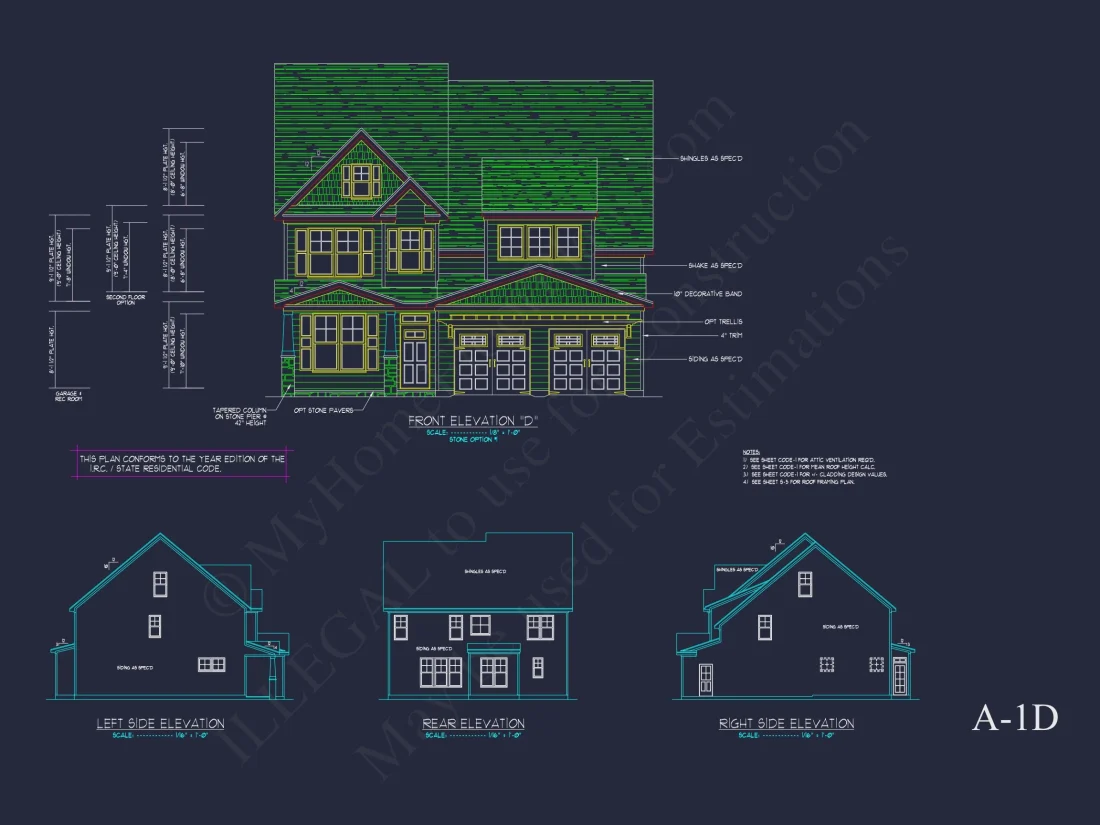 Traditional Craftsman house Plan with 2 Floors & CAD Blueprints