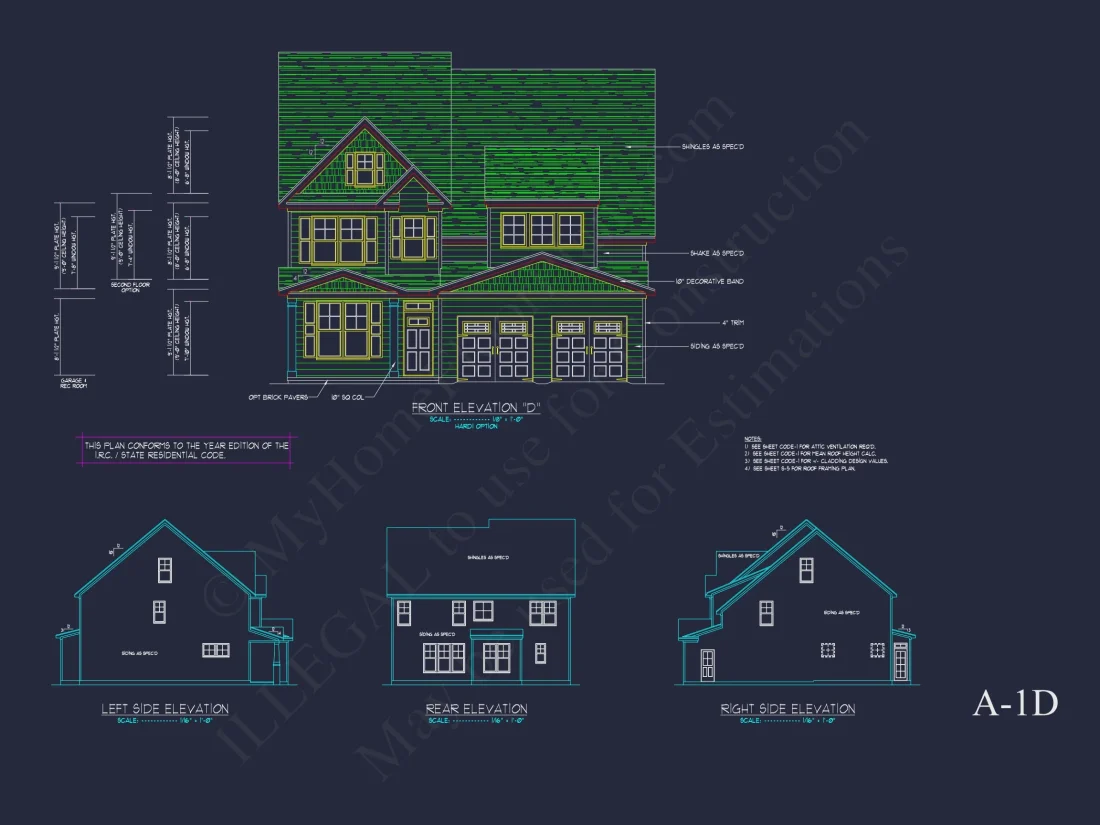 Traditional Craftsman house Plan with 2 Floors & CAD Blueprints