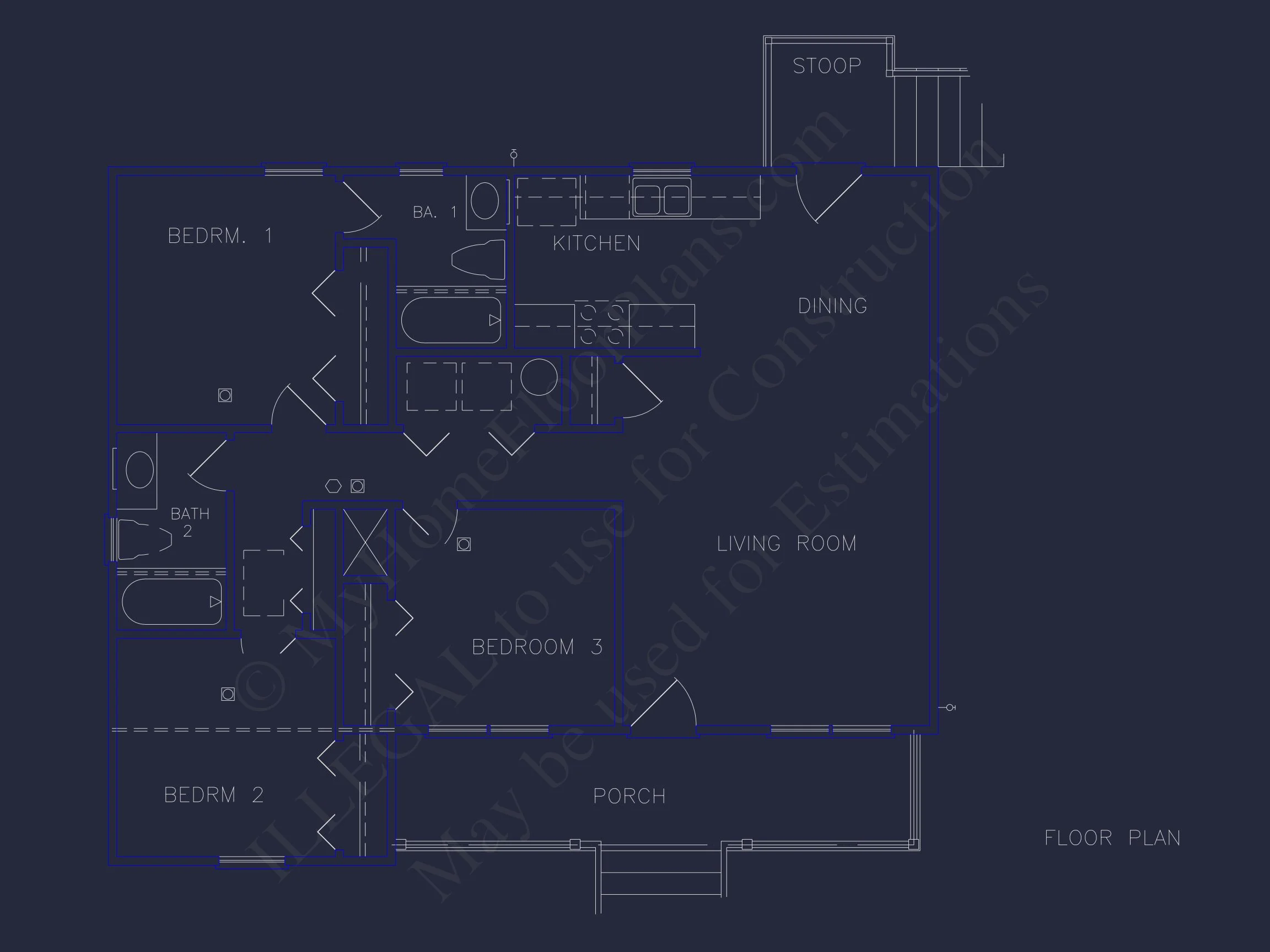 12-2989 HOUSE PLAN - Traditional Ranch Home Plan - 3-Bed, 2-Bath, 1,320 SF 4 Charming house Plan with Detailed Floor Plan & CAD Designs