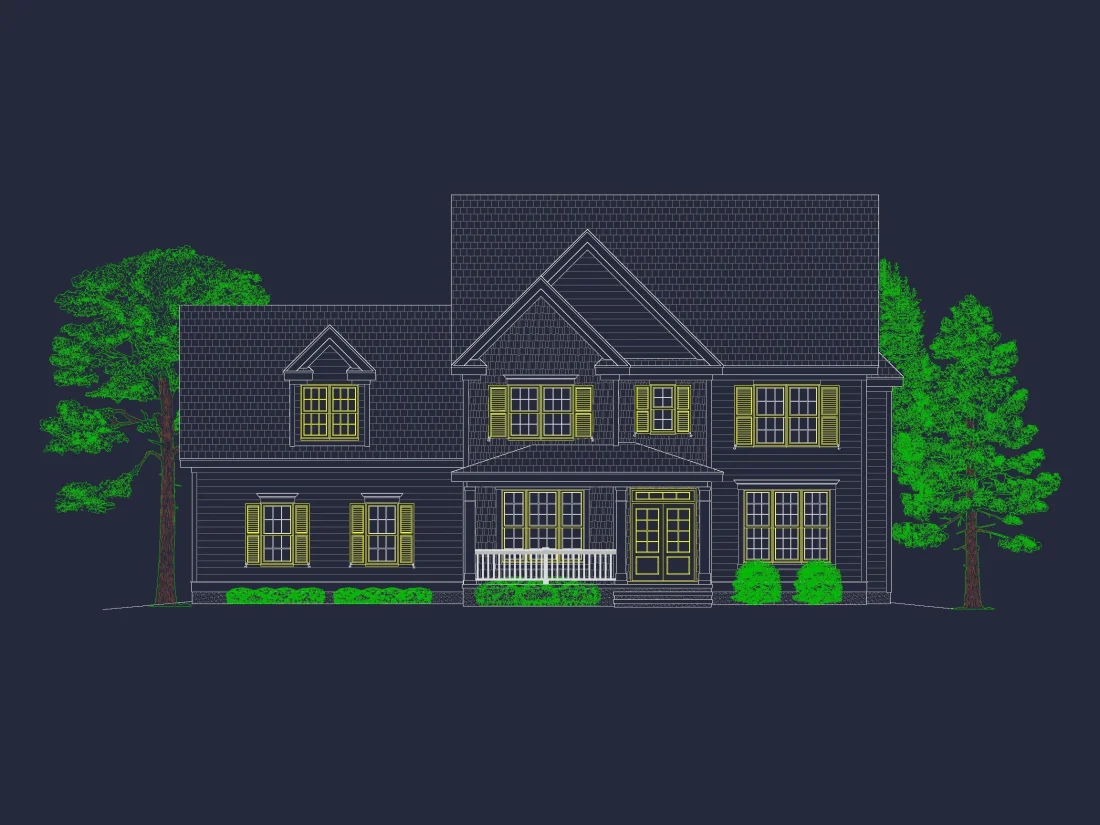 Modern CAD house Plan with 3 Beds, Basement, and 2.5 Baths