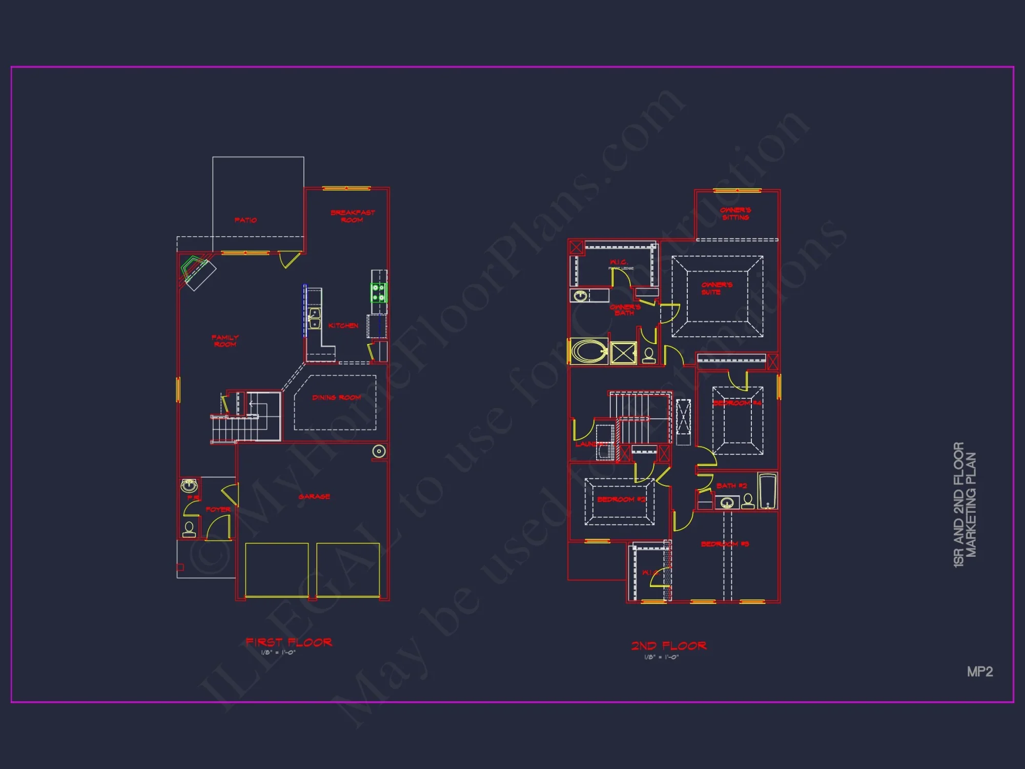 Modern CAD house Plan: 2-Story Floor Plan with Brick Design
