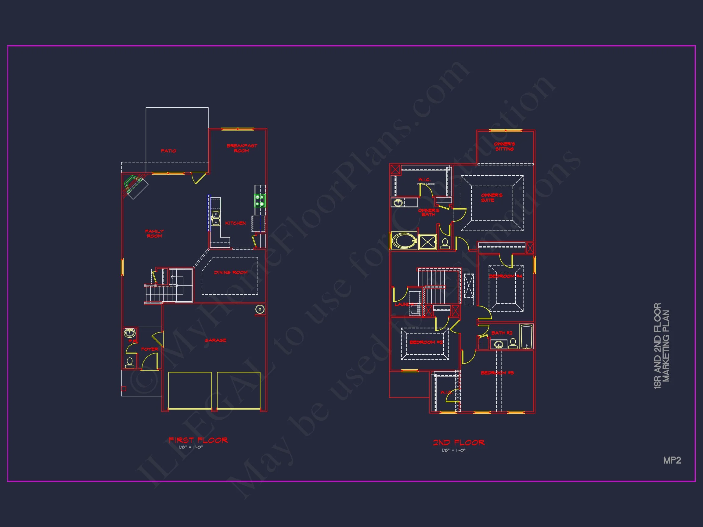 Modern CAD house Plan: 2-Story Floor Plan with Brick Design