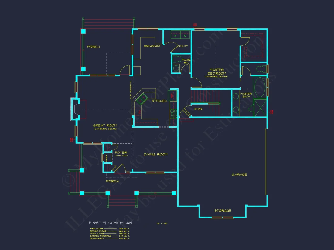 Craftsman house Design with Bonus Room and CAD Blueprint