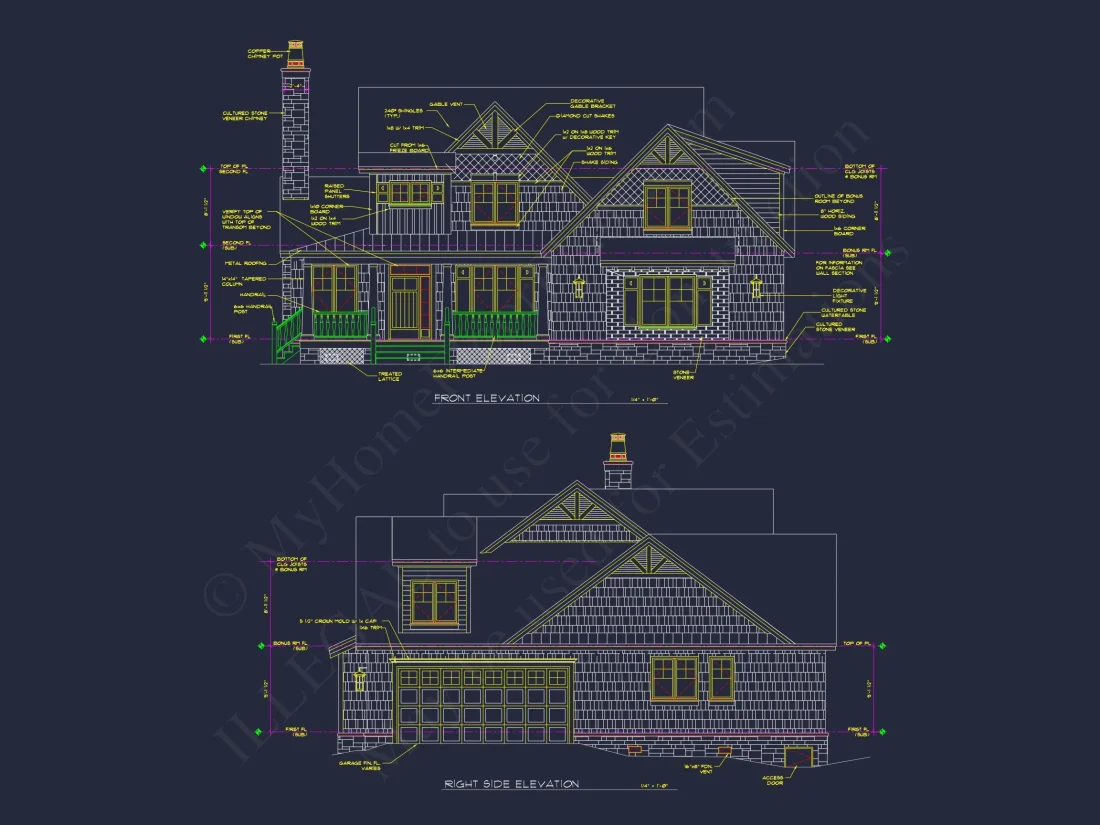 Craftsman house Design with Bonus Room and CAD Blueprint