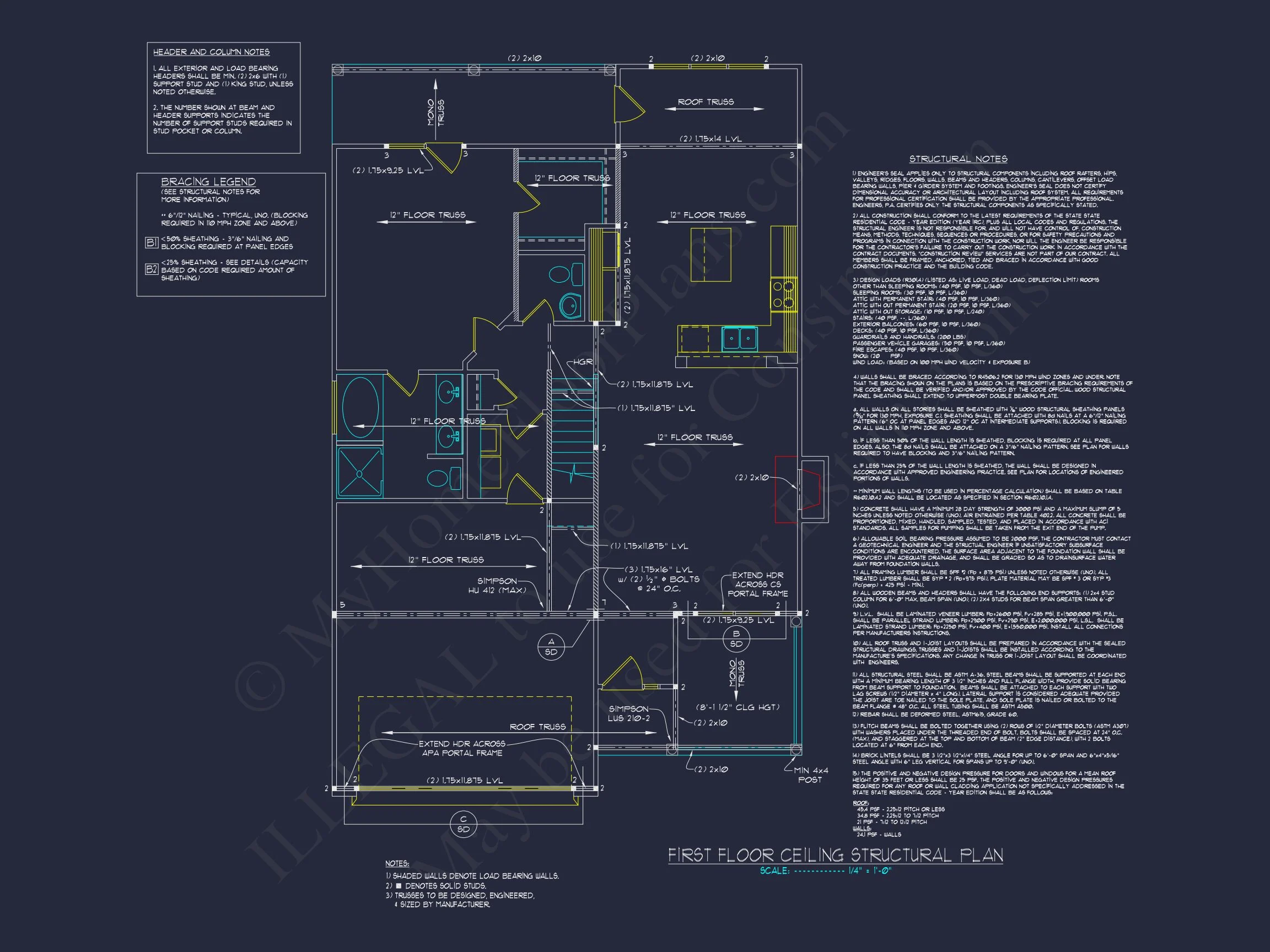 Traditional Craftsman house Plan with 2 Floors and CAD Designs