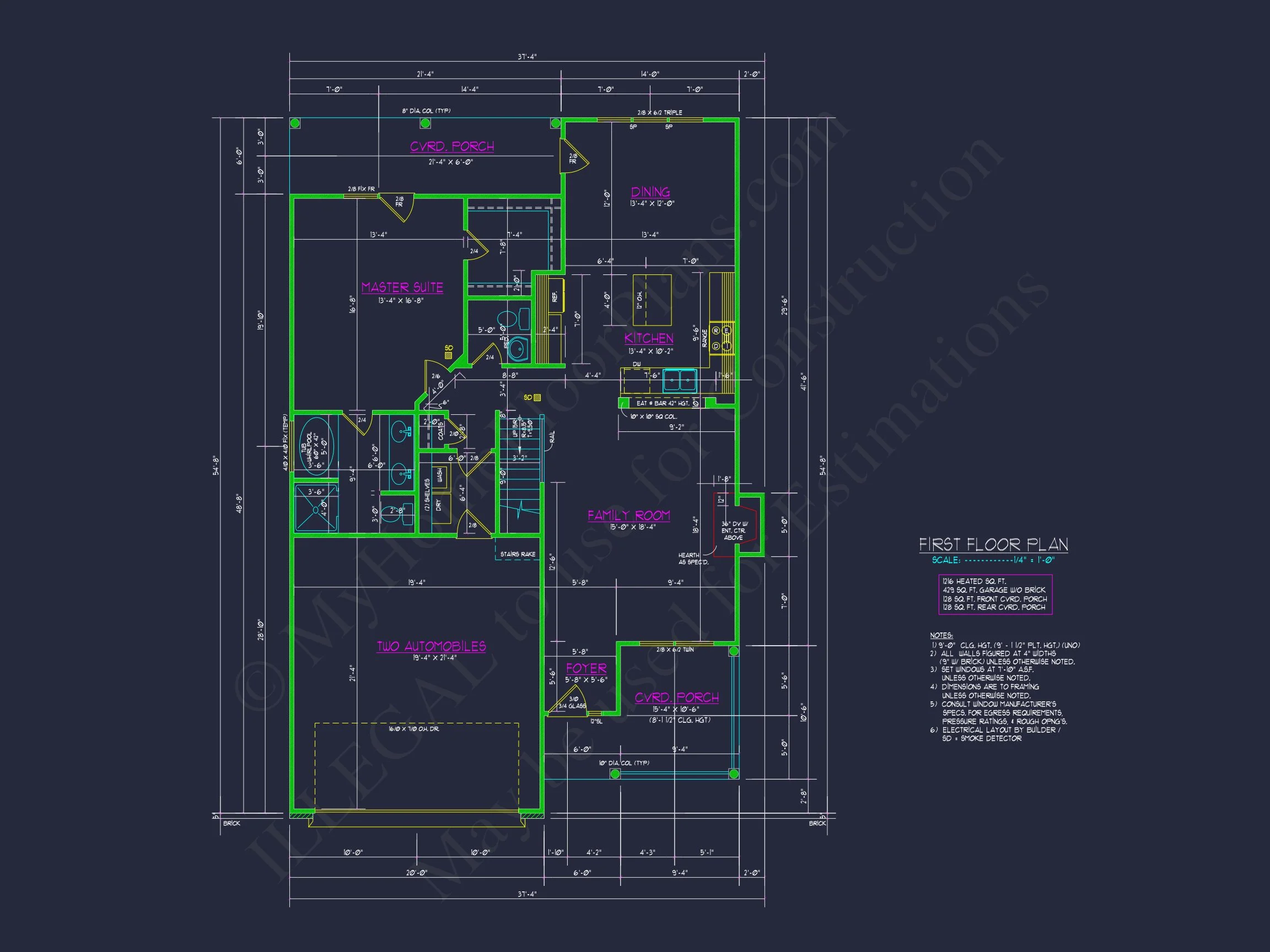 Traditional Craftsman house Plan with 2 Floors and CAD Designs