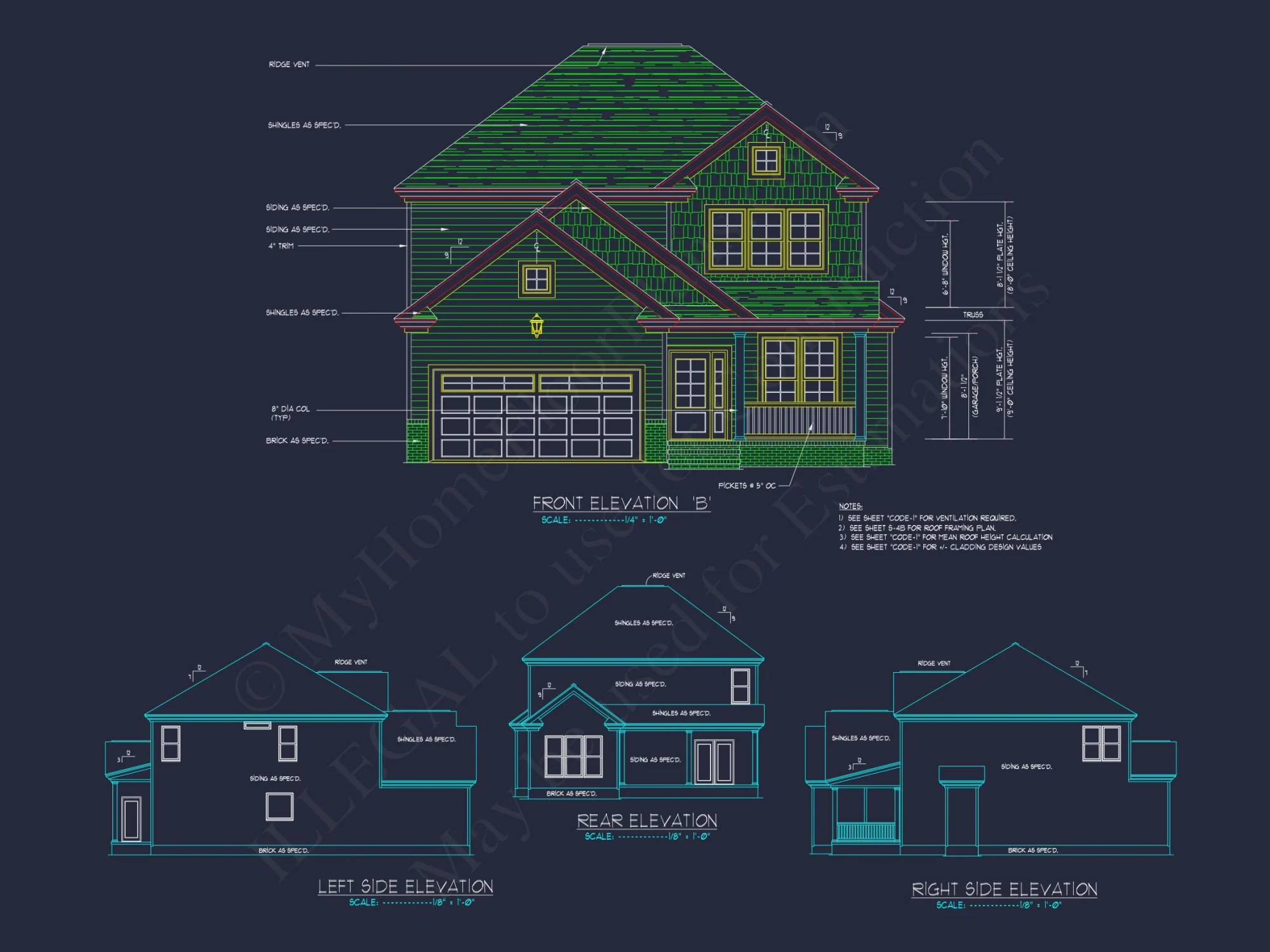 Traditional Craftsman house Plan with 2 Floors and CAD Designs