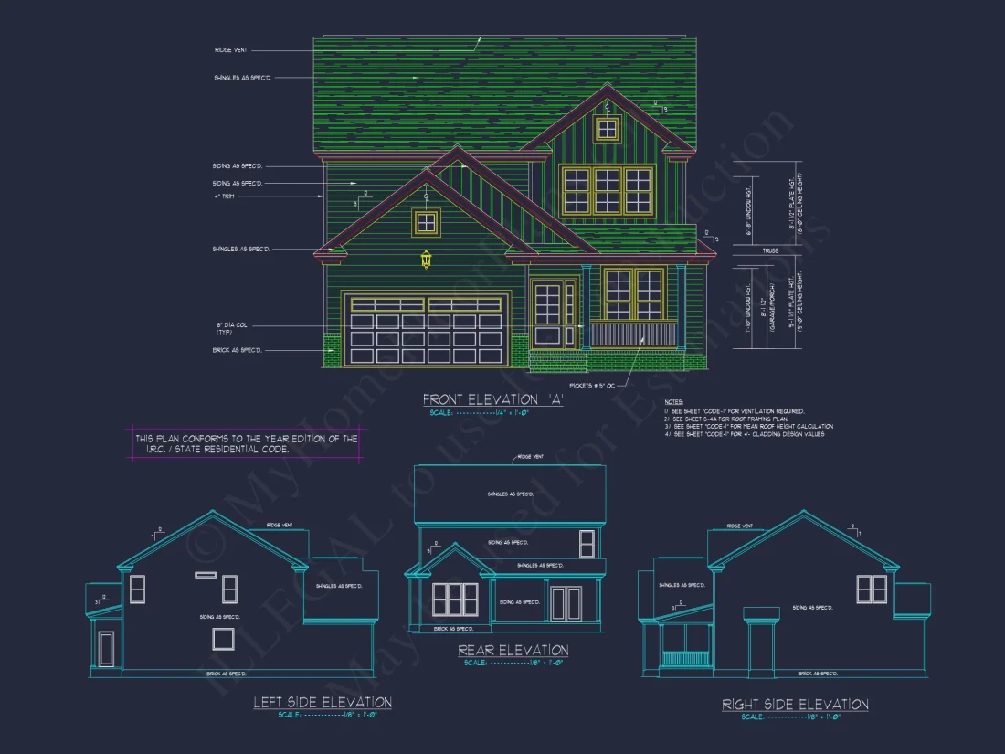 Traditional Craftsman house Plan with 2 Floors and CAD Designs