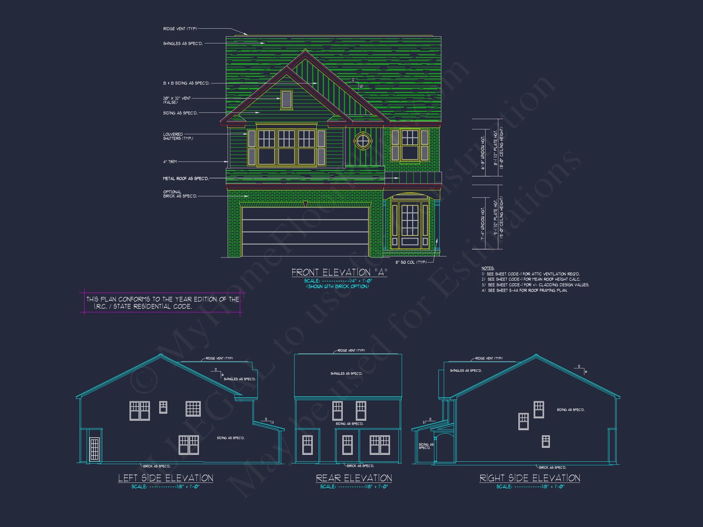 12-2507 HOUSE PLAN -Traditional Colonial Home Plan - 4-Bed, 2.5-Bath, 2,350 SF 4 Charming 2-Story house Plan with CAD-Ready Floor Designs