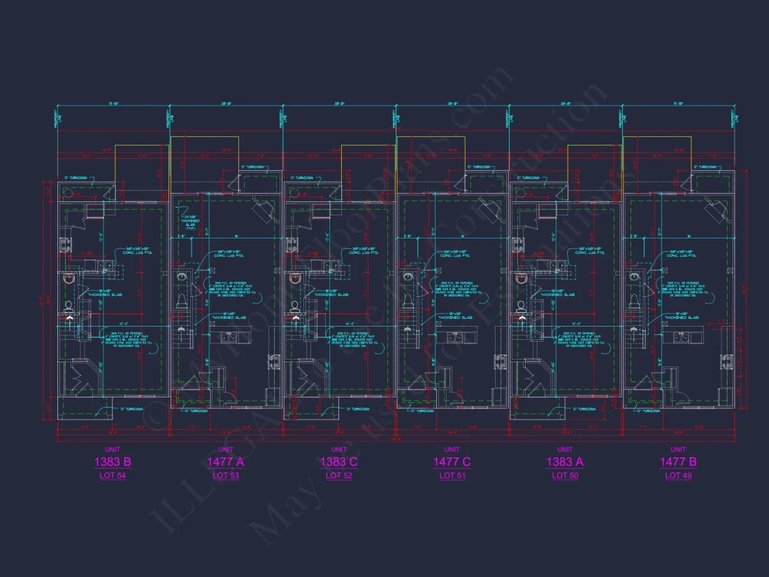 Modern Townhome Plan: Stunning 6-Unit Floor and Design Blueprint