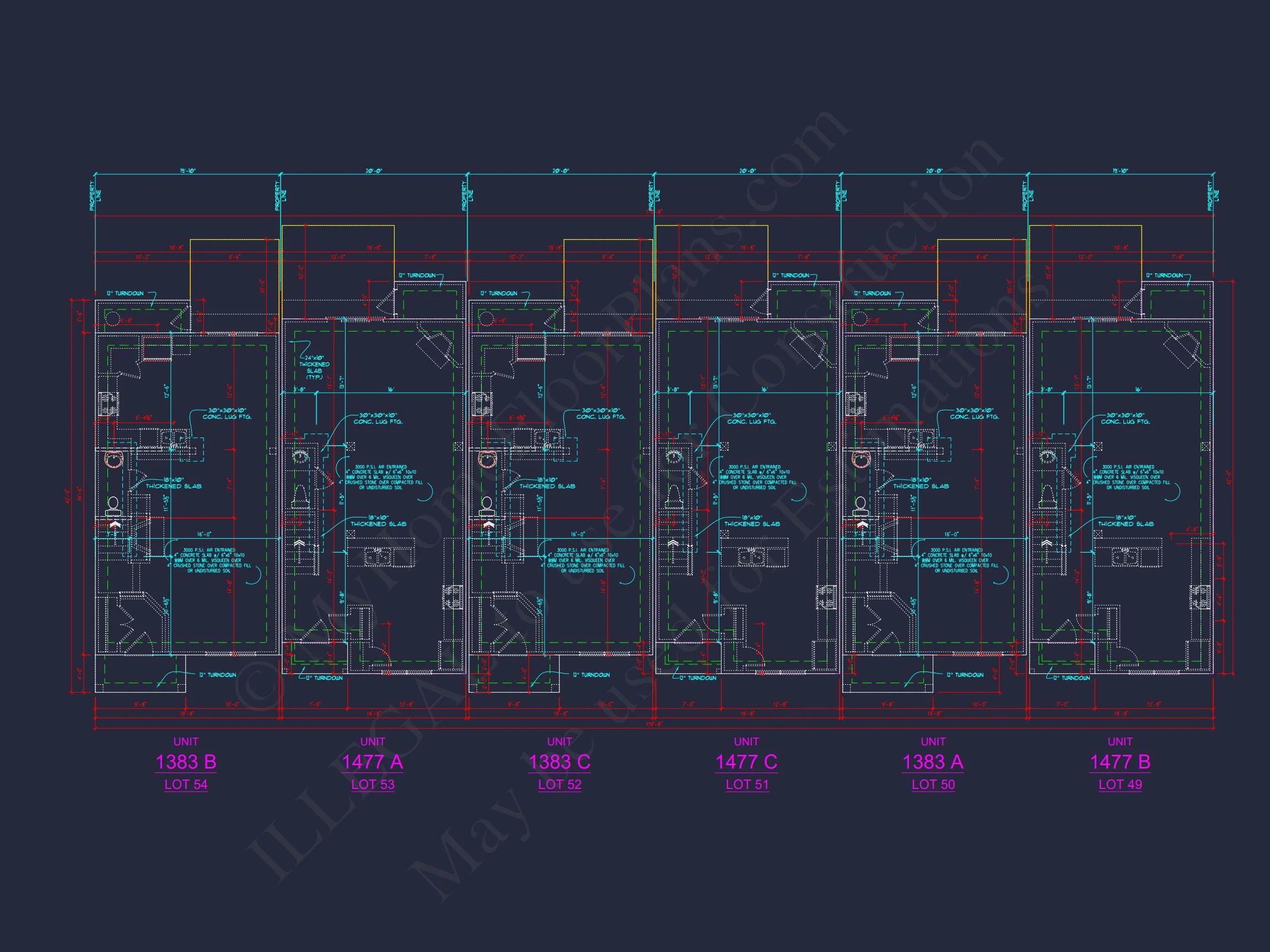 12-2199 HOUSE PLAN -Traditional Townhome Plan - 3-Bed, 2.5-Bath, 1,476 SF 7 Modern Townhome Plan: Stunning 6-Unit Floor and Design Blueprint