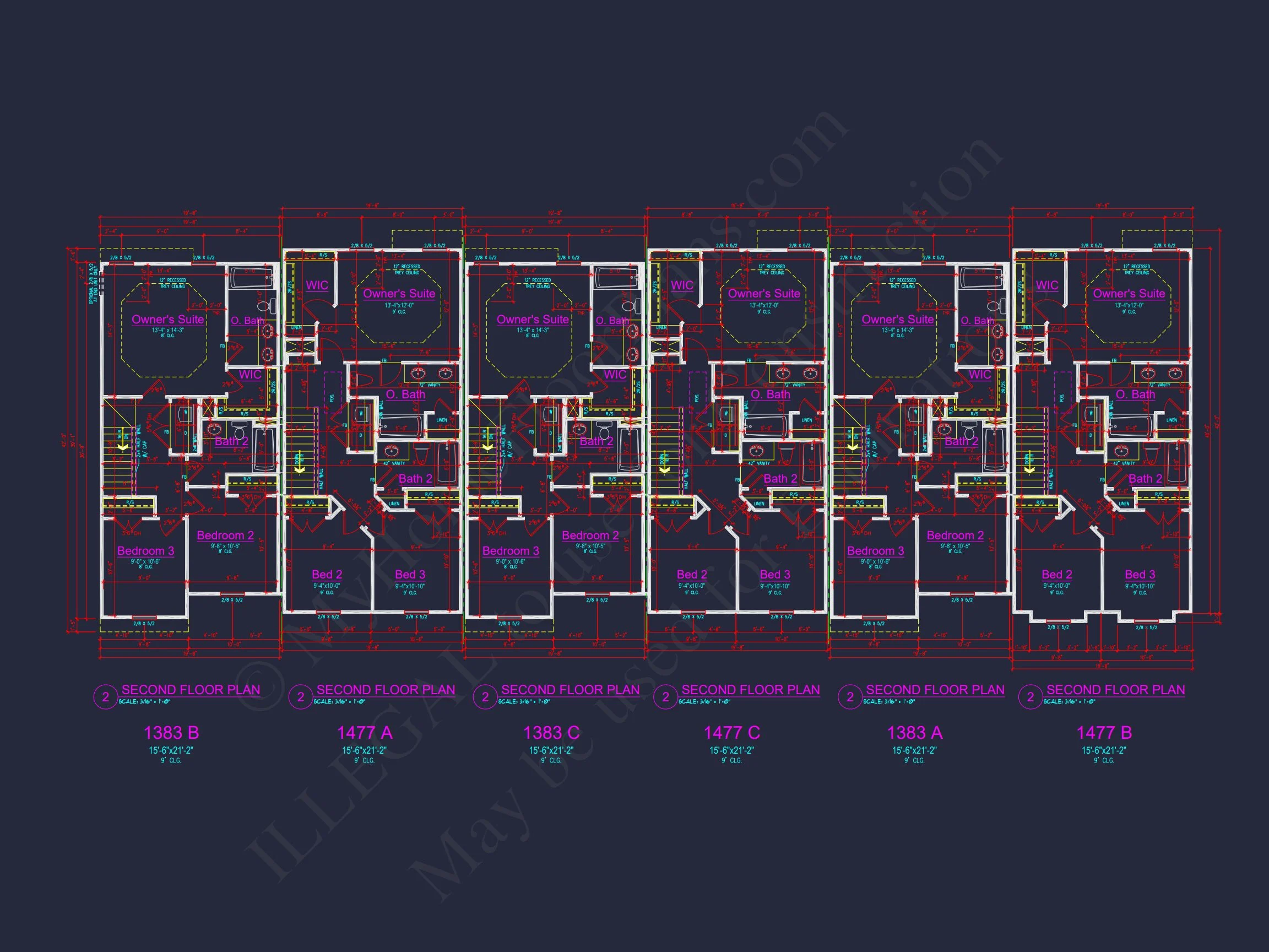 12-2199 HOUSE PLAN -Traditional Townhome Plan - 3-Bed, 2.5-Bath, 1,476 SF 6 Modern Townhome Plan: Stunning 6-Unit Floor and Design Blueprint