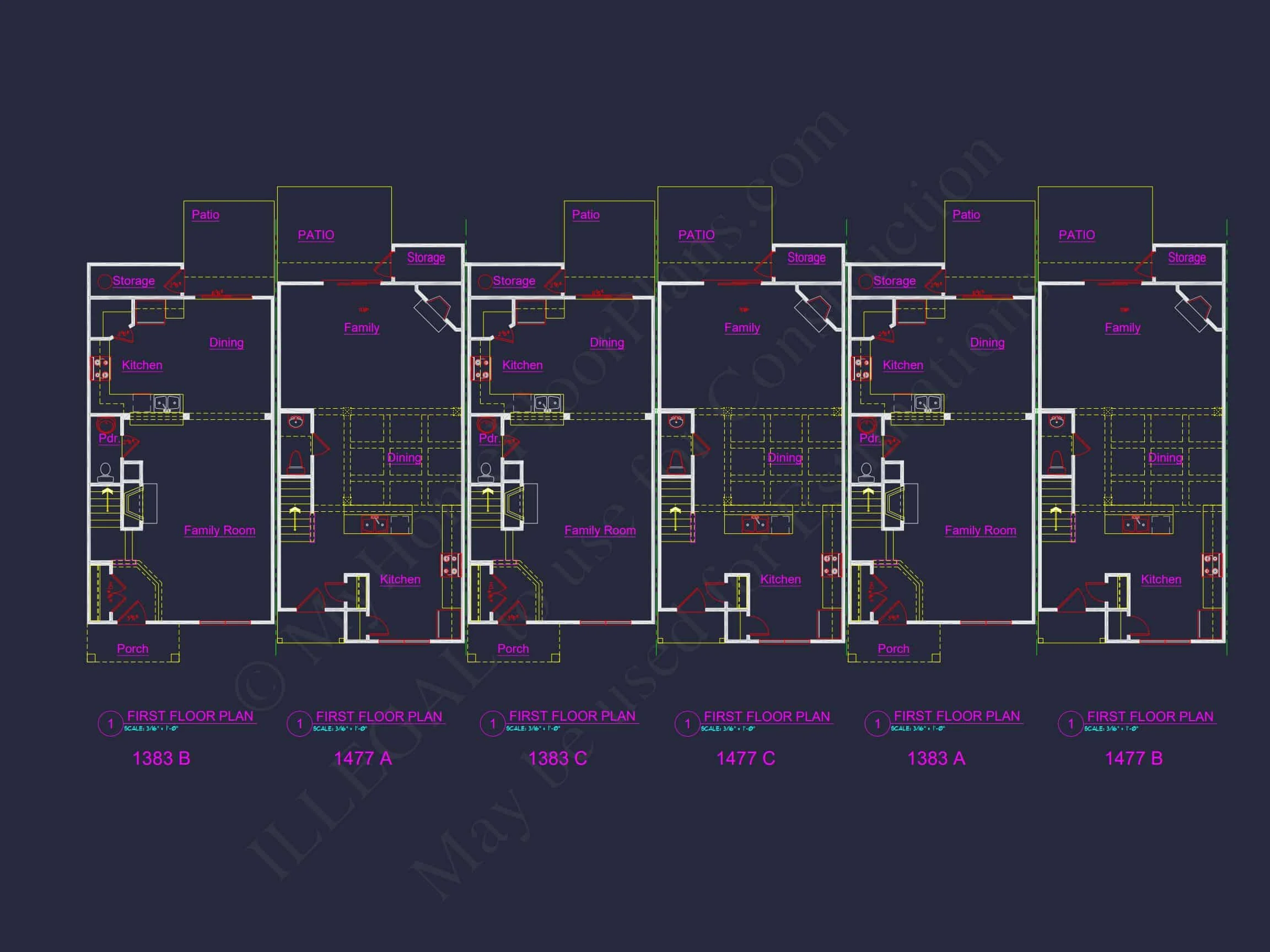 12-2199 HOUSE PLAN -Traditional Townhome Plan - 3-Bed, 2.5-Bath, 1,476 SF 3 Modern Townhome Plan: Stunning 6-Unit Floor and Design Blueprint