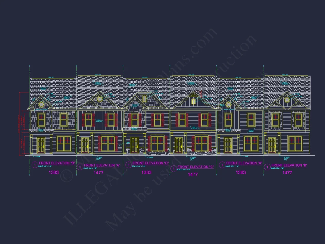 Modern Townhome Plan: Stunning 6-Unit Floor and Design Blueprint