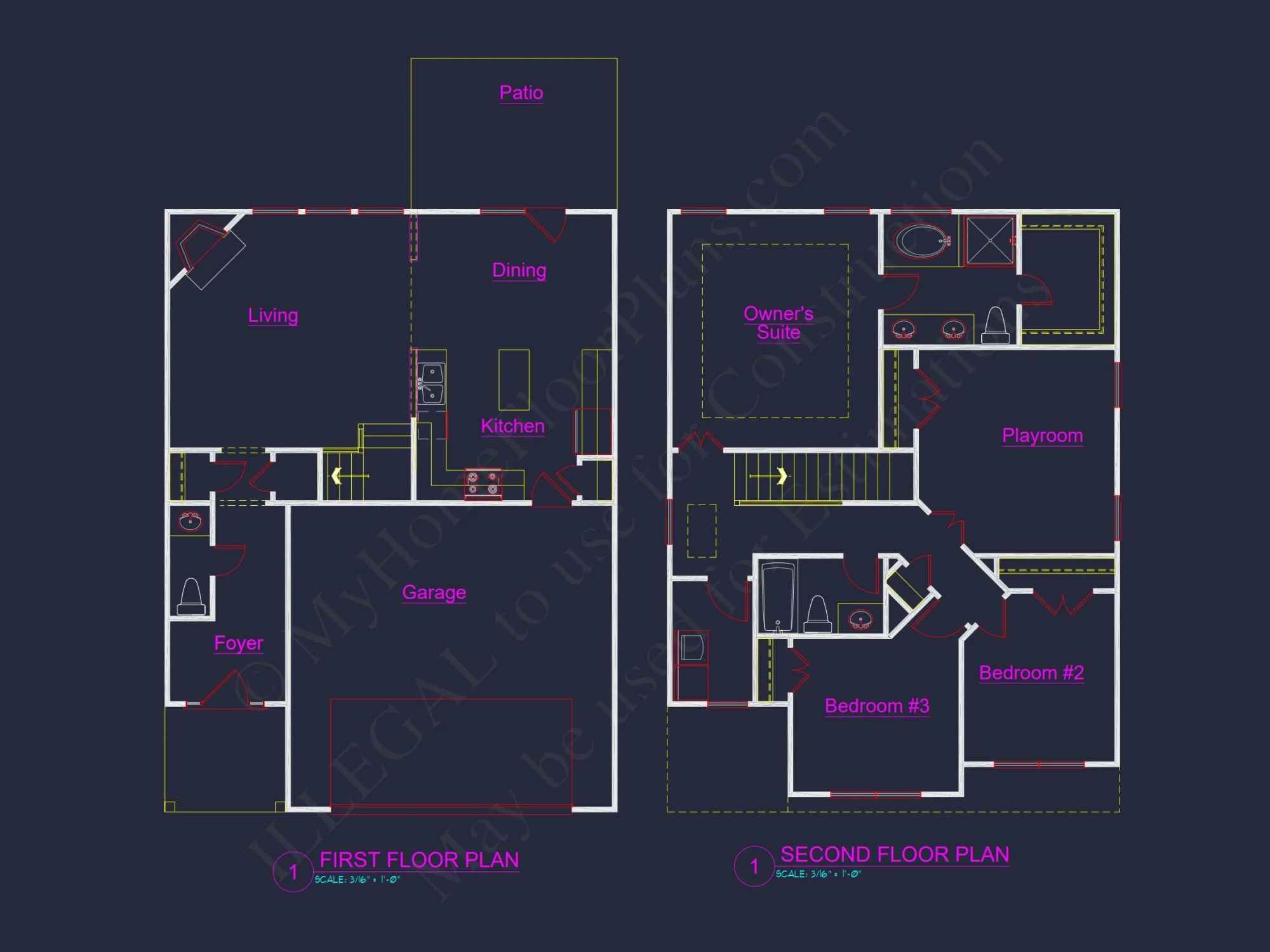 Craftsman house Plan with 3 Bedrooms, 2 Floors, and CAD Designs