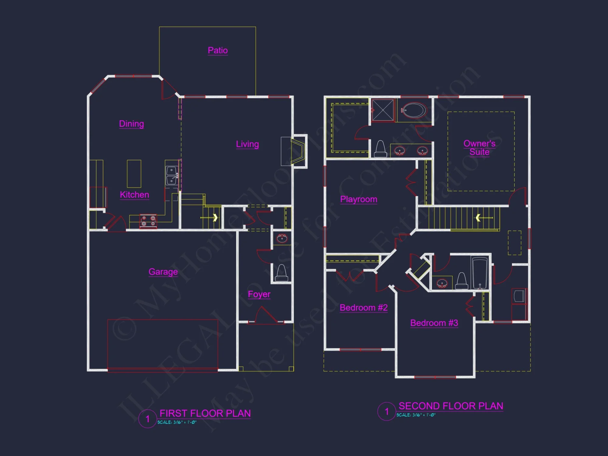 Modern house Plan with 2-Story CAD Blueprint and Unique Designs