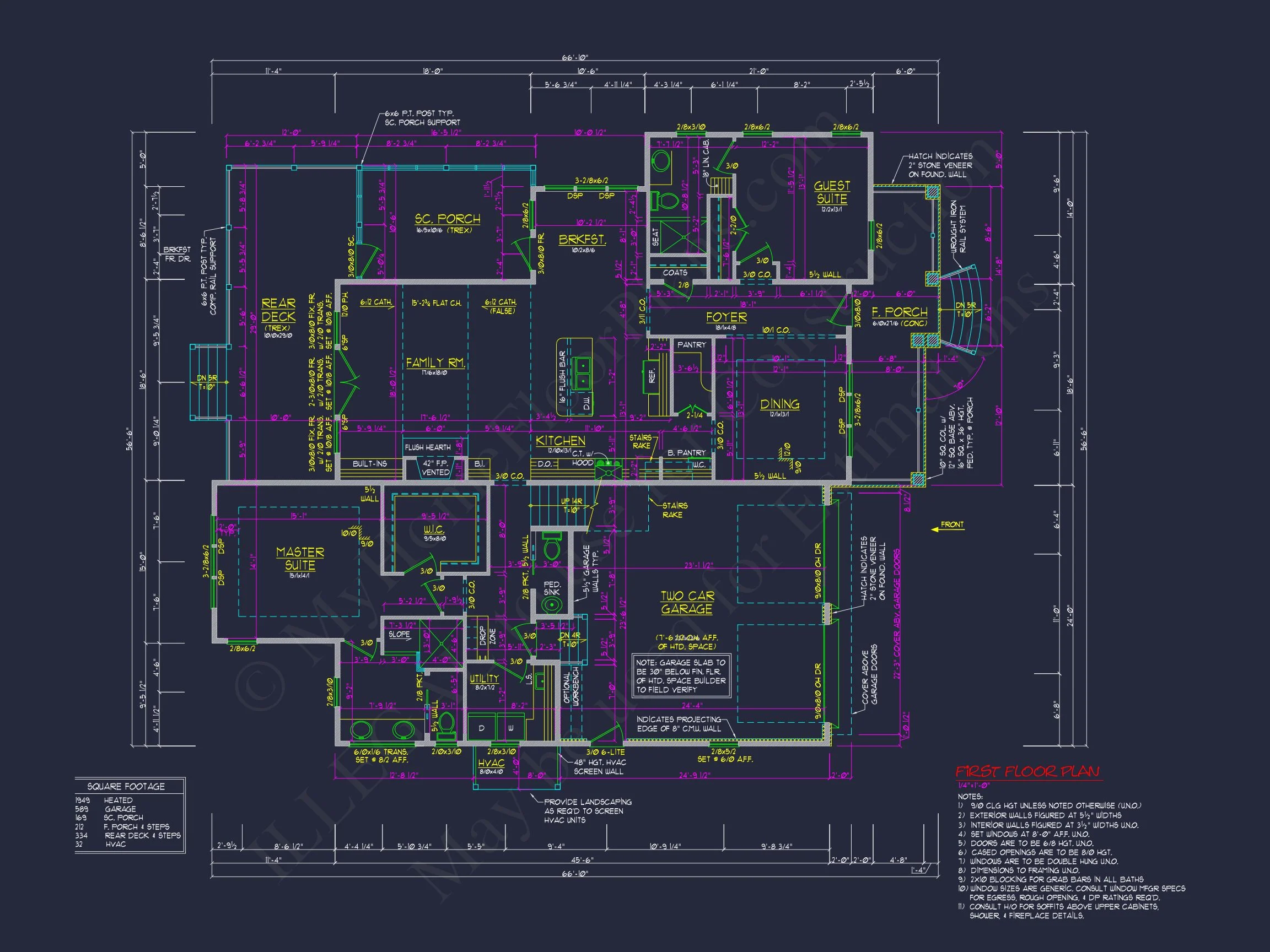 Craftsman house Floor Plan: 3-Bed, 2-Story Blueprint