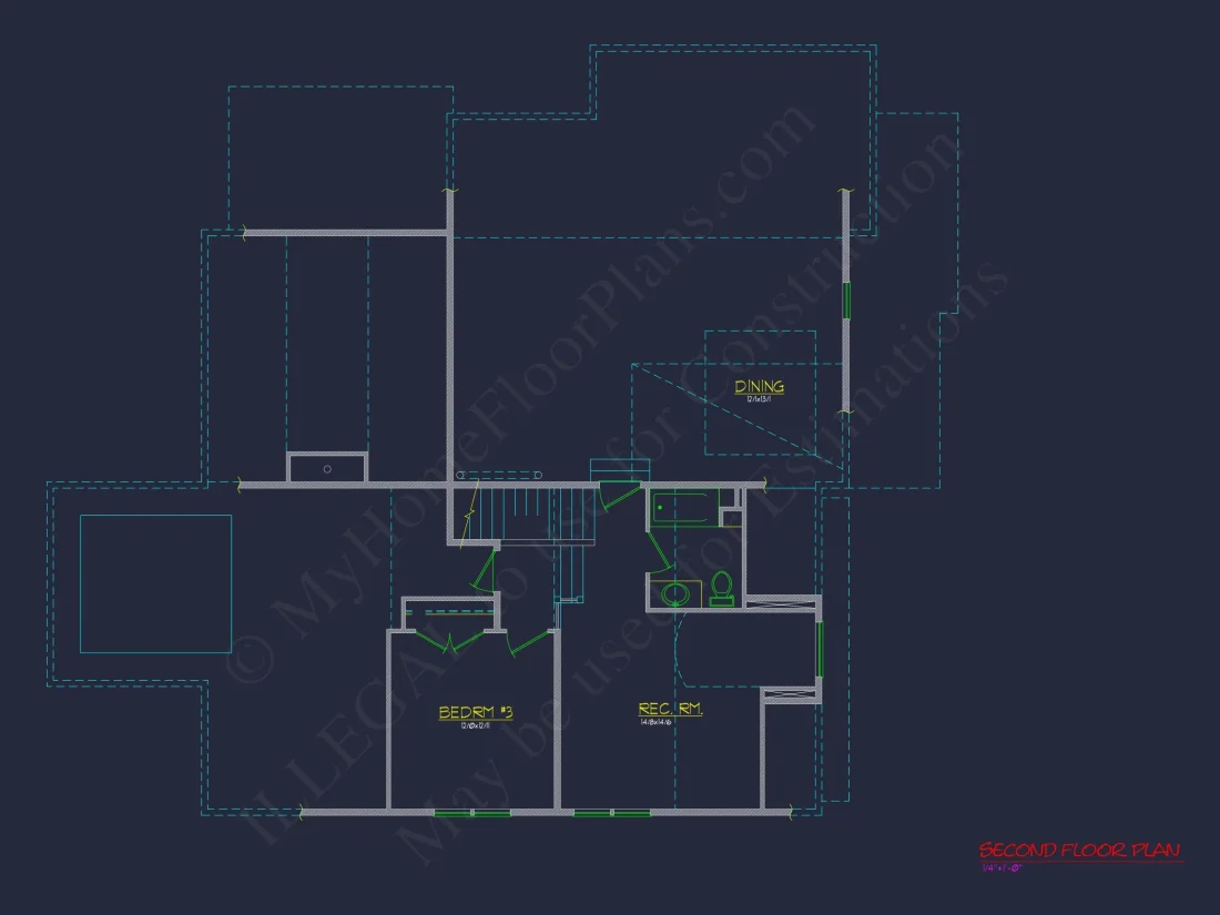 Craftsman house Floor Plan: 3-Bed, 2-Story Blueprint