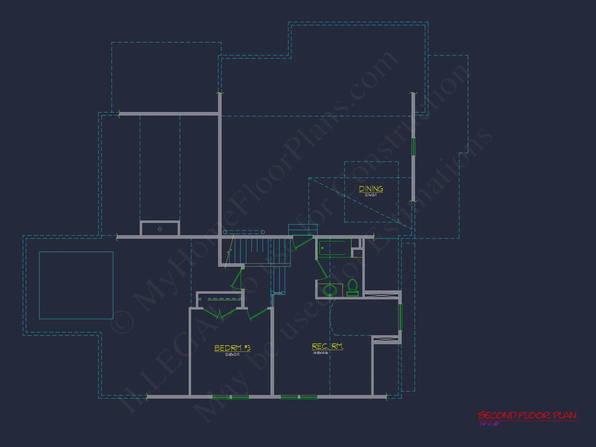 Craftsman house Floor Plan: 3-Bed, 2-Story Blueprint