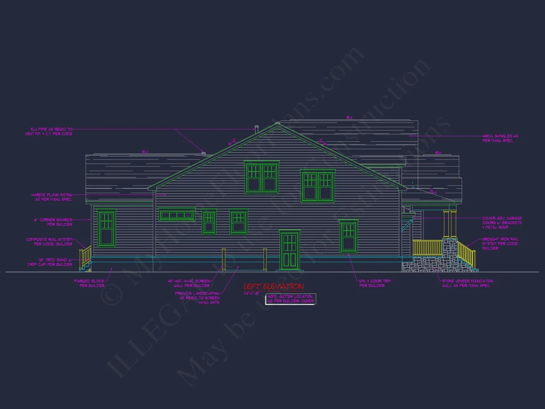 Craftsman house Floor Plan: 3-Bed, 2-Story Blueprint