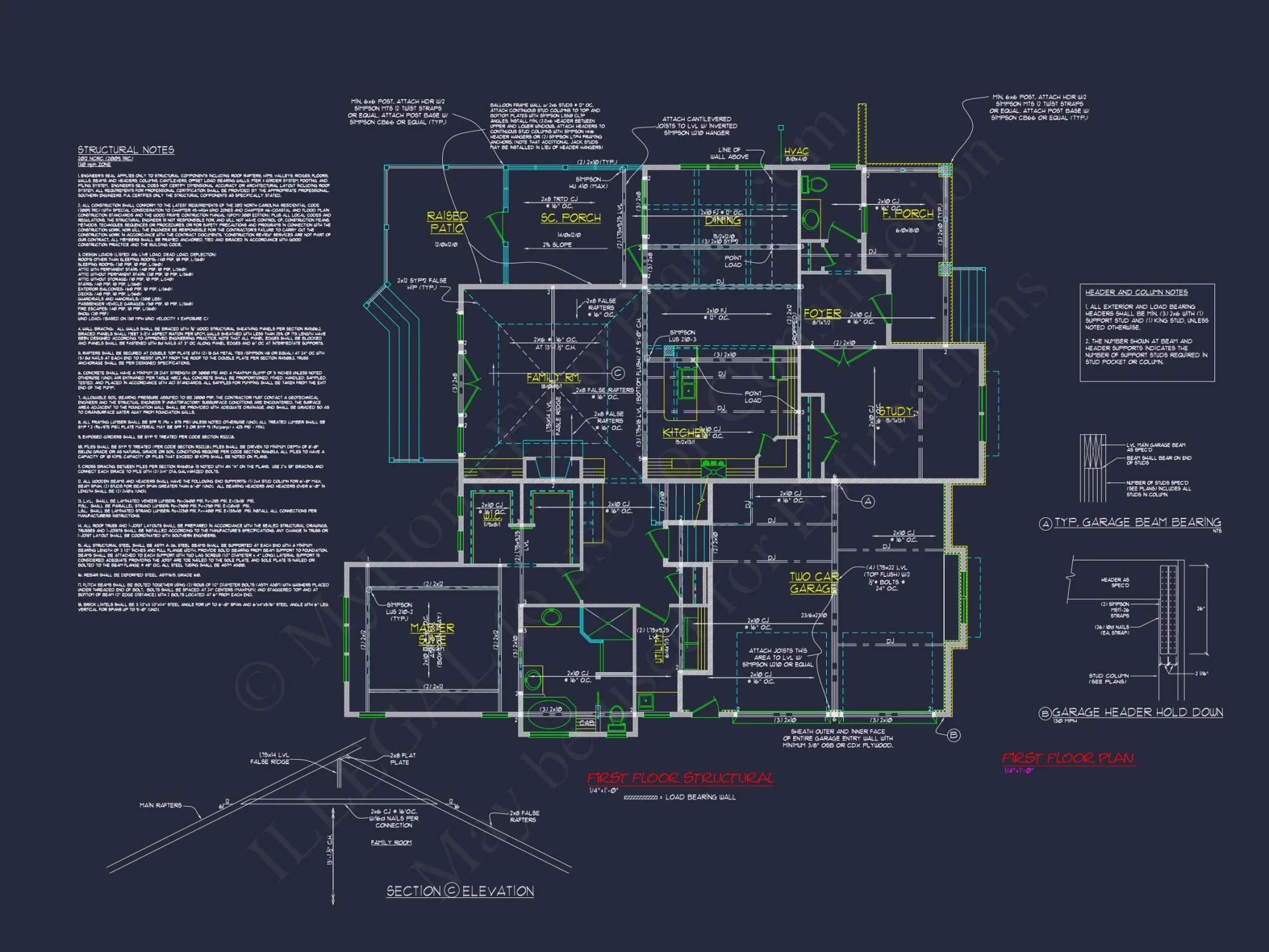 Coastal Craftsman house Floor Plan: 3 Bed, 2 Bath, 2 Story