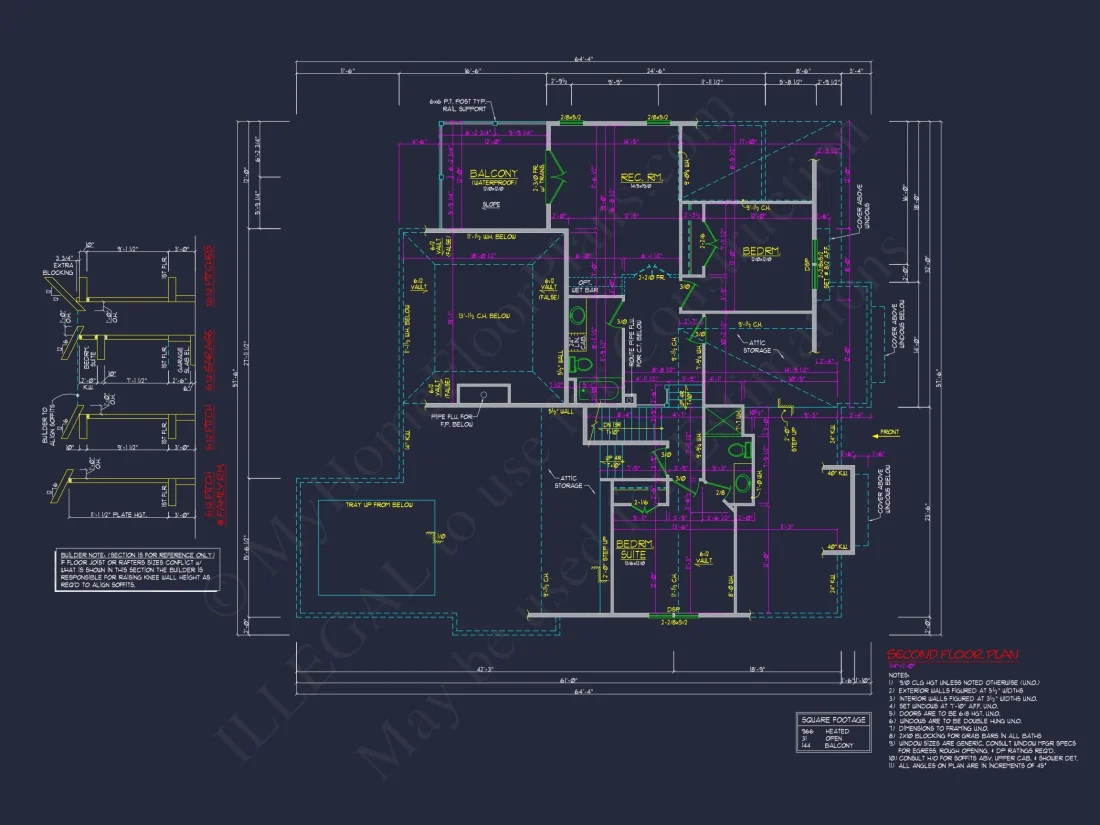Coastal Craftsman house Floor Plan: 3 Bed, 2 Bath, 2 Story