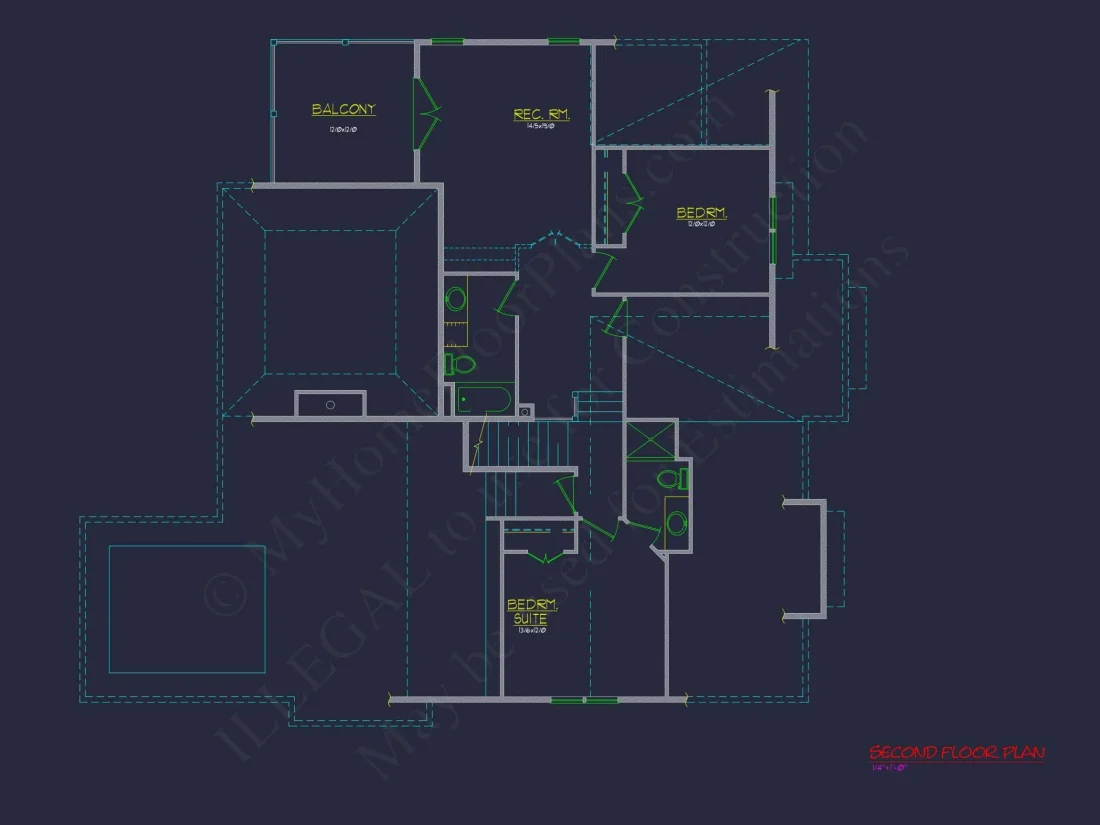 Coastal Craftsman house Floor Plan: 3 Bed, 2 Bath, 2 Story