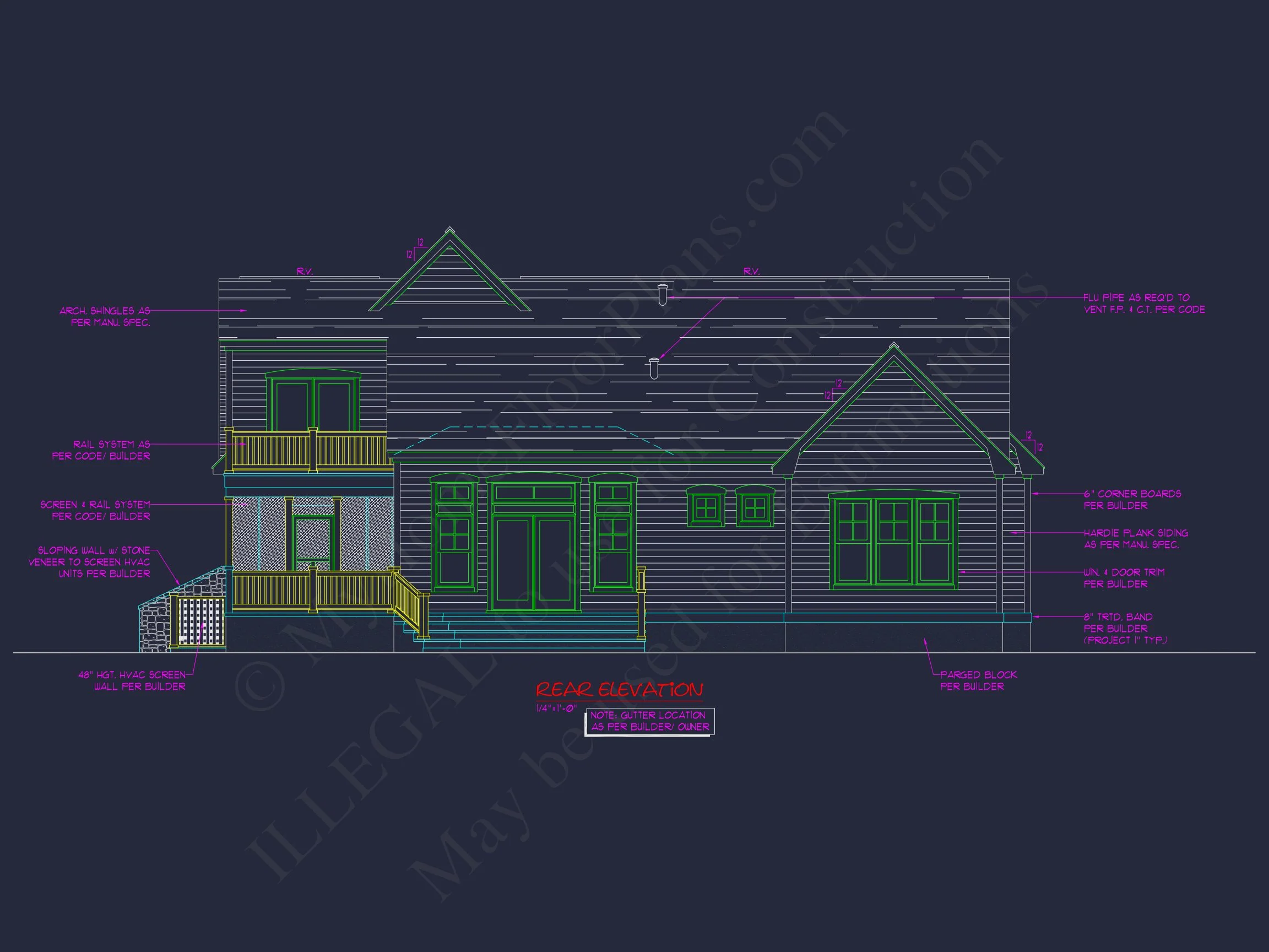 Coastal Craftsman house Floor Plan: 3 Bed, 2 Bath, 2 Story