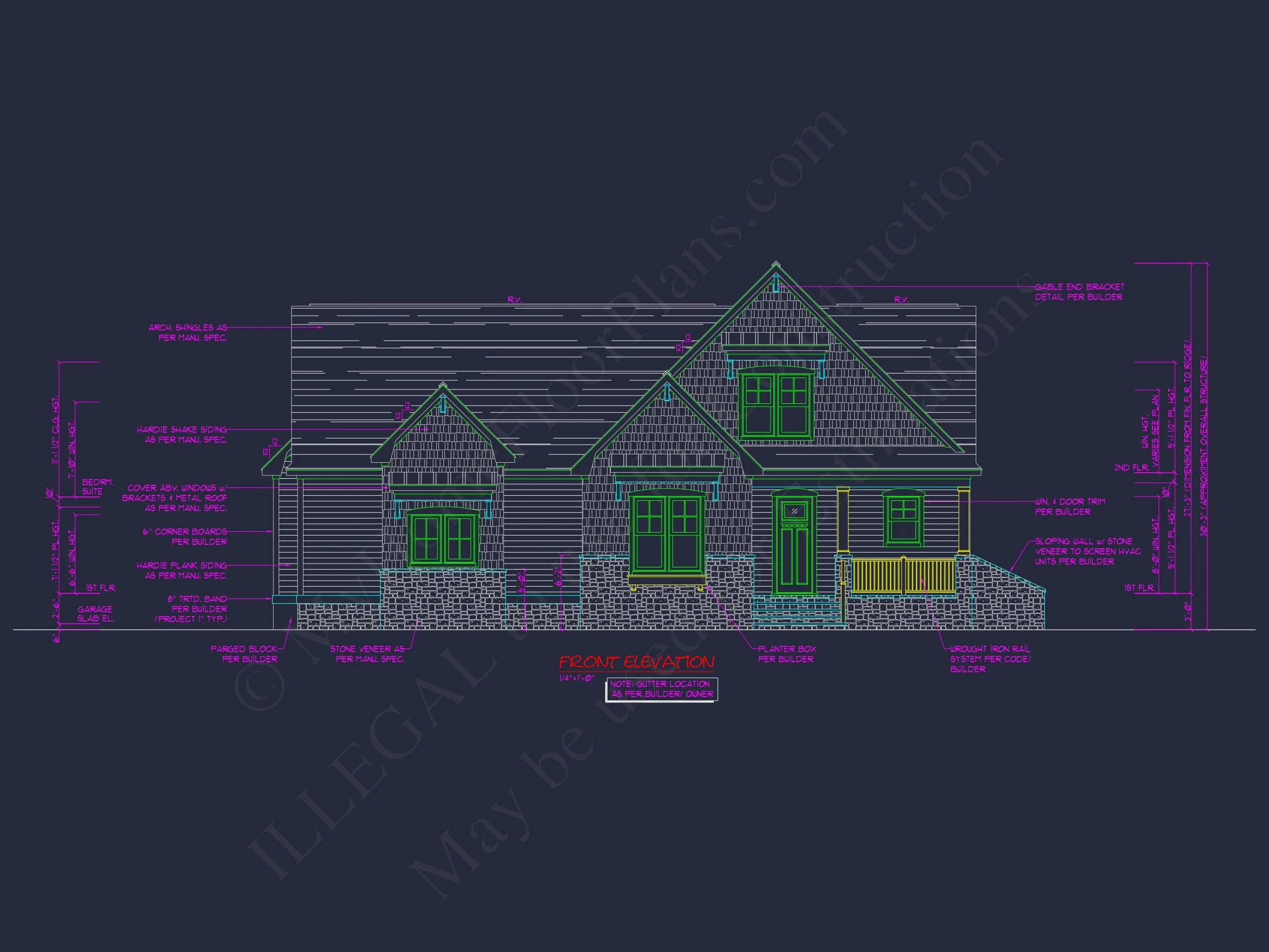 Coastal Craftsman house Floor Plan: 3 Bed, 2 Bath, 2 Story