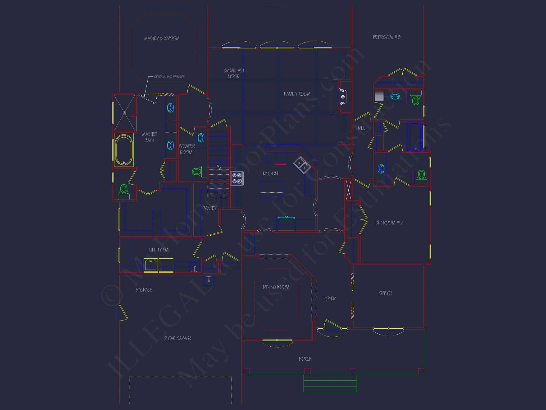 11-2060 HOUSE PLAN -Traditional Ranch Home Plan - 3-Bed, 2-Bath, 2,150 SF 7 house Blueprint Plan with CAD Architecture Designs