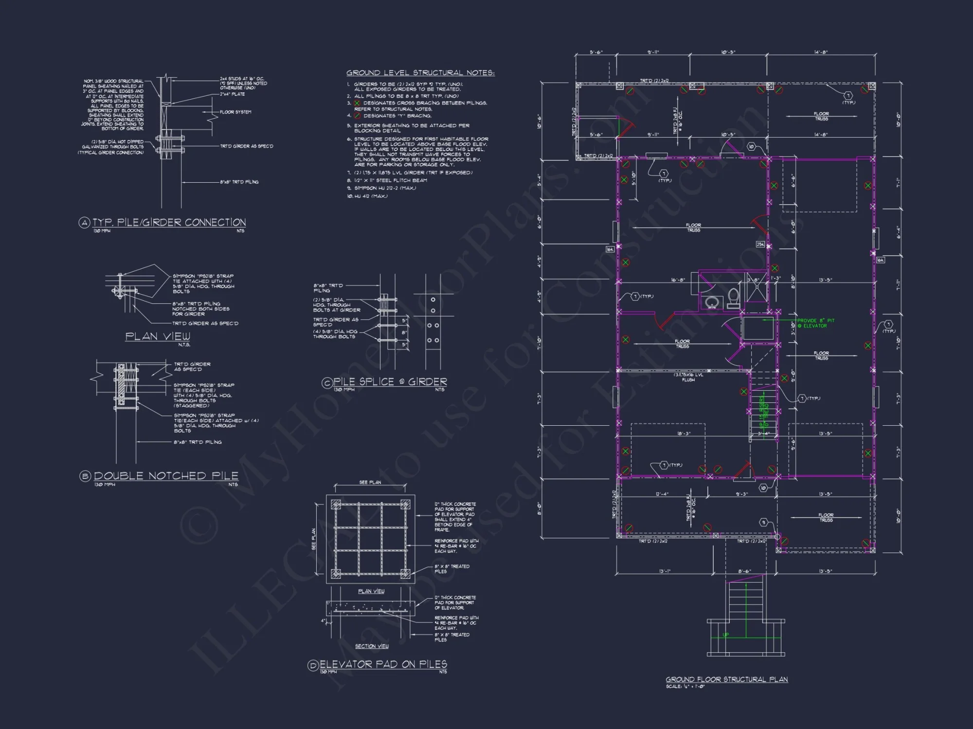 Warm Beach Coastal house Plan with Complete Architectural Designs
