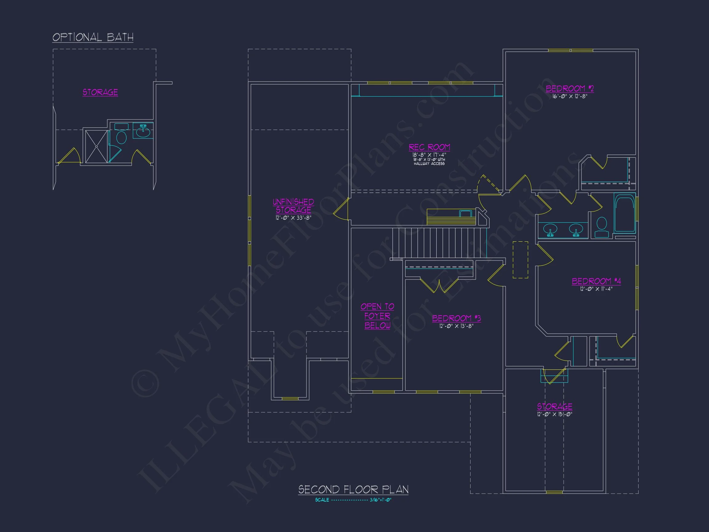 Traditional house Floor Plan with 4 Beds & Detailed CAD Blueprint