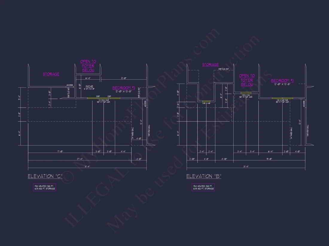 Traditional house Floor Plan with 4 Beds & Detailed CAD Blueprint