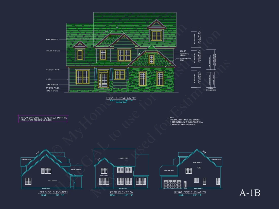 Traditional house Floor Plan with 4 Beds & Detailed CAD Blueprint