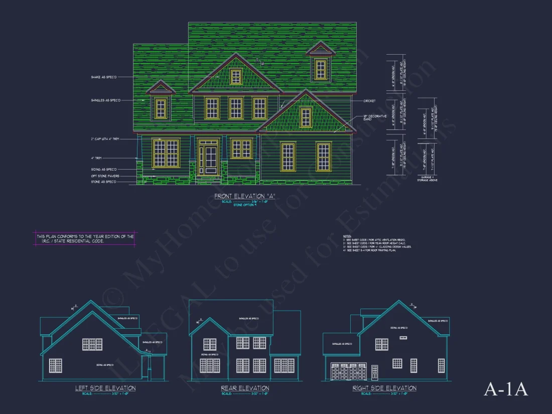 Traditional house Floor Plan with 4 Beds & Detailed CAD Blueprint
