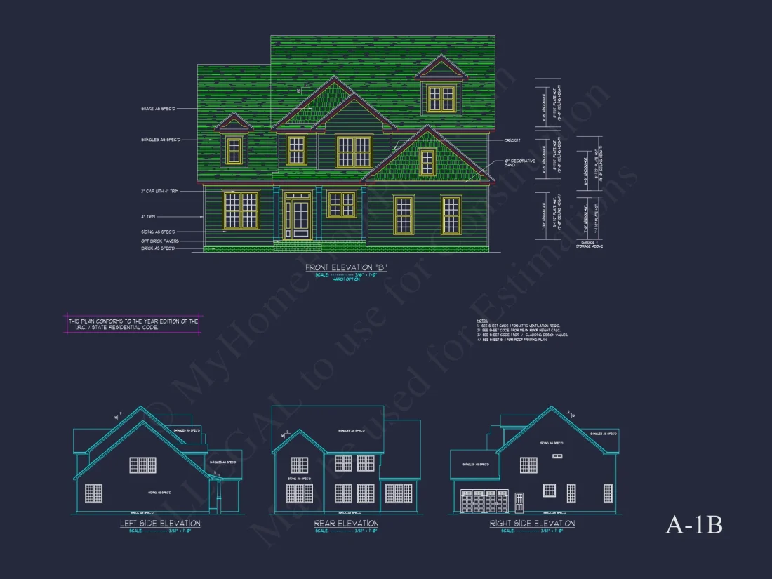 Traditional house Floor Plan with 4 Beds & Detailed CAD Blueprint