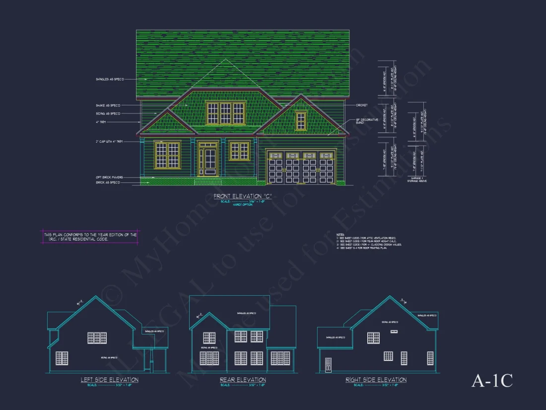 Traditional house Floor Plan with 4 Beds & Detailed CAD Blueprint
