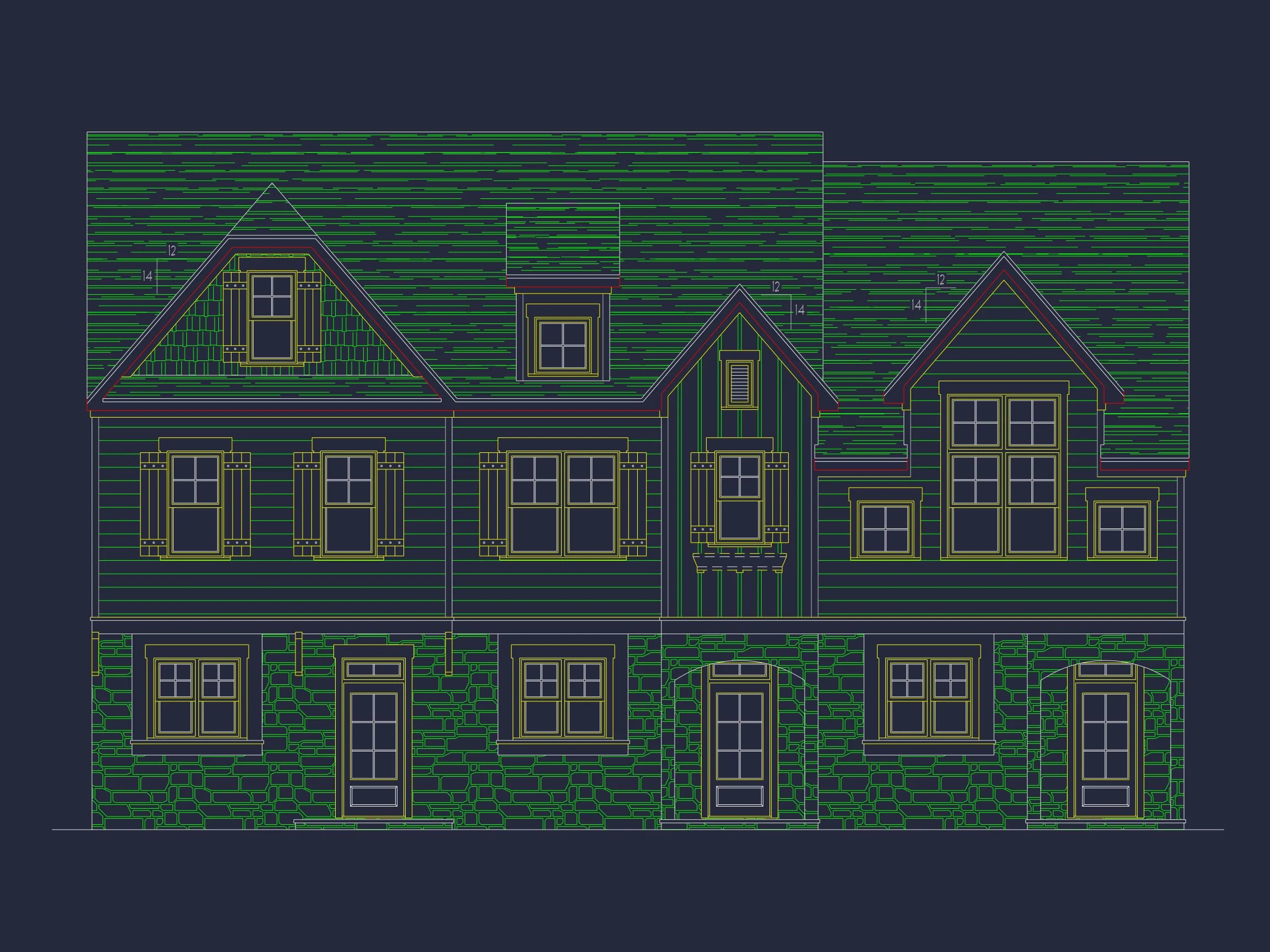 11-1876 HOUSE PLAN -Traditional Townhome Plan - 9-Bed, 7.5-Bath, 4,866 SF 3 Modern 3-Story Craftsman Townhome Plan with CAD Designs