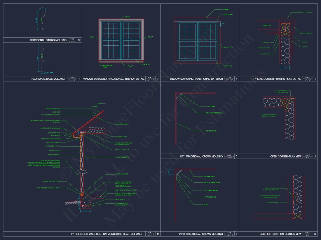 Custom house Design with 1.5 Story Floor Plan and CAD Blueprint