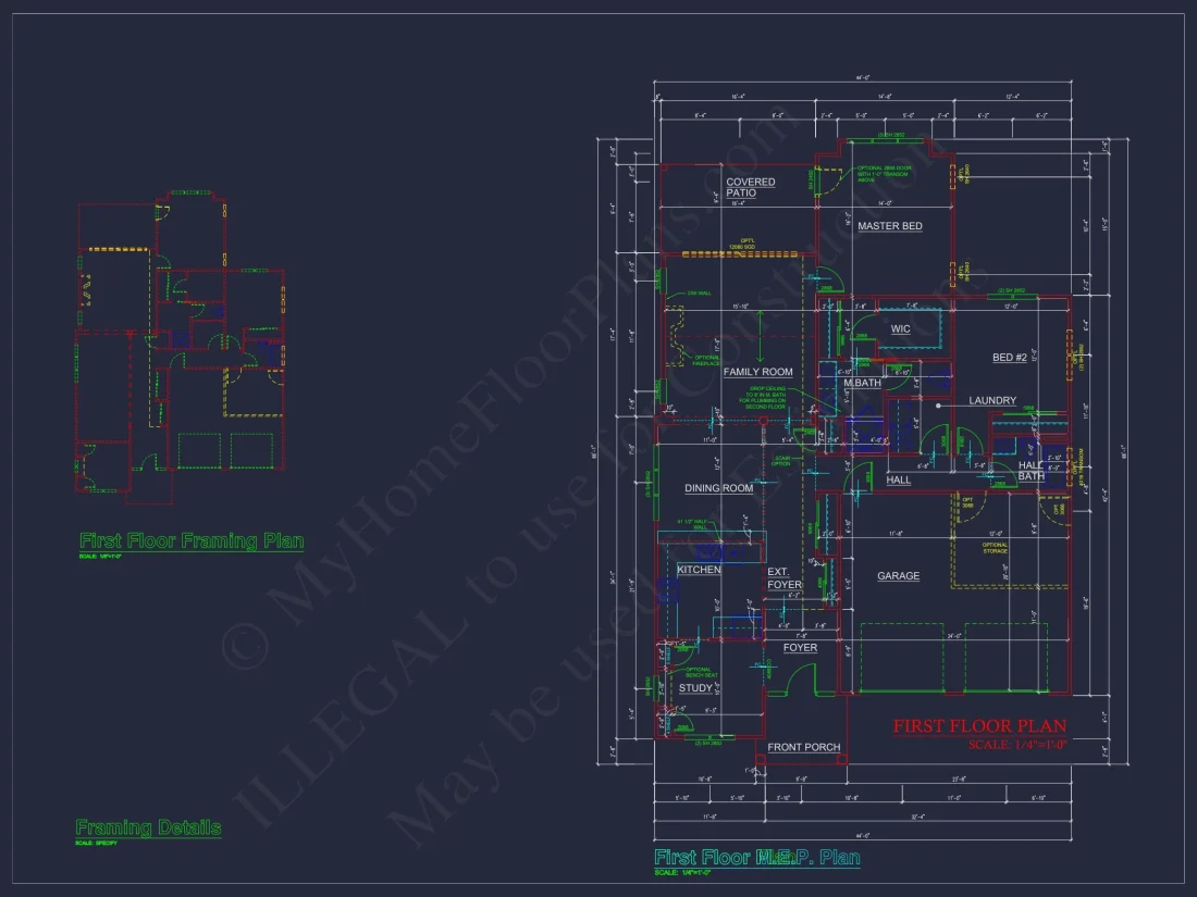 Custom house Design with 1.5 Story Floor Plan and CAD Blueprint