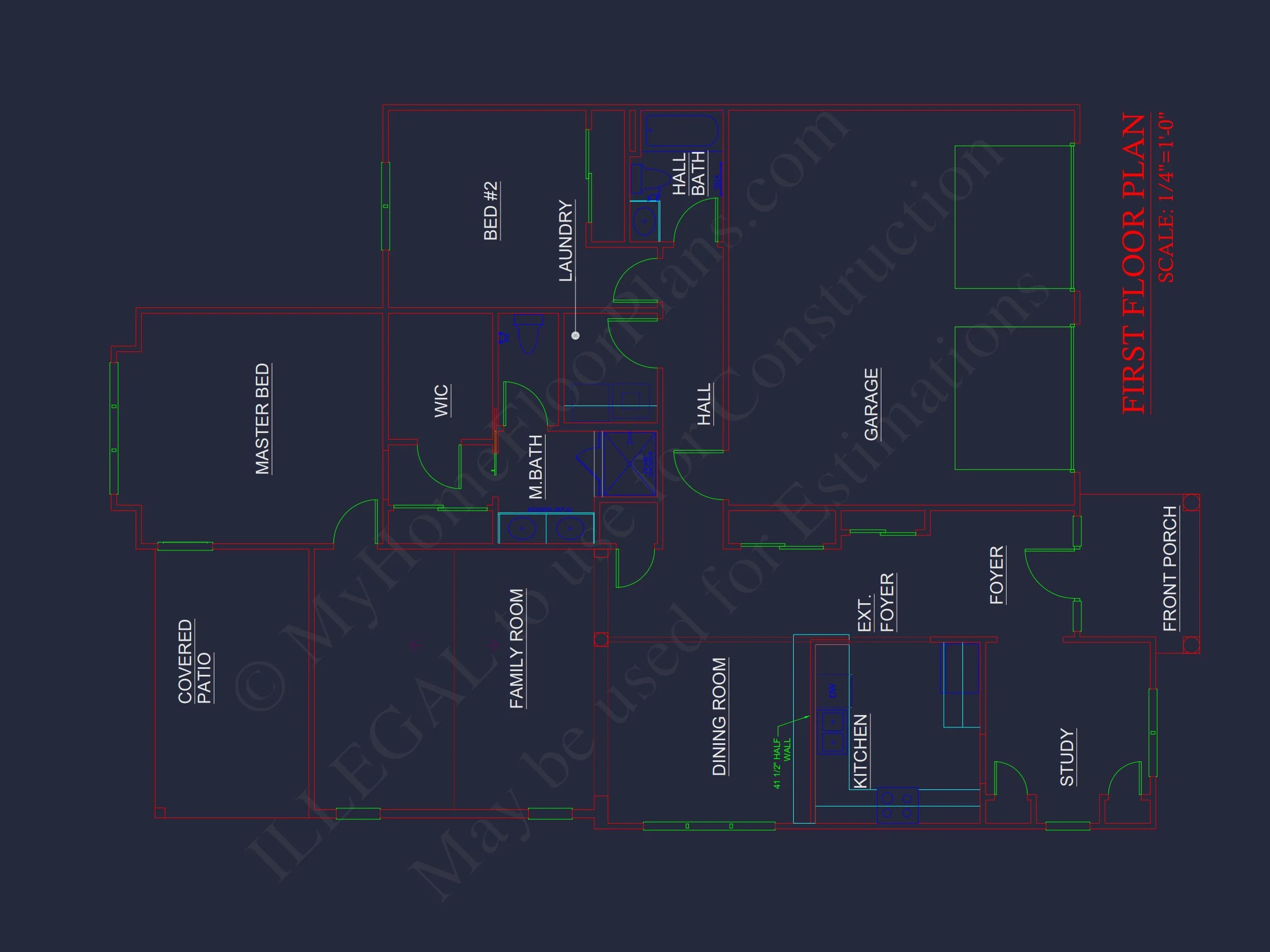 Custom house Design with 1.5 Story Floor Plan and CAD Blueprint