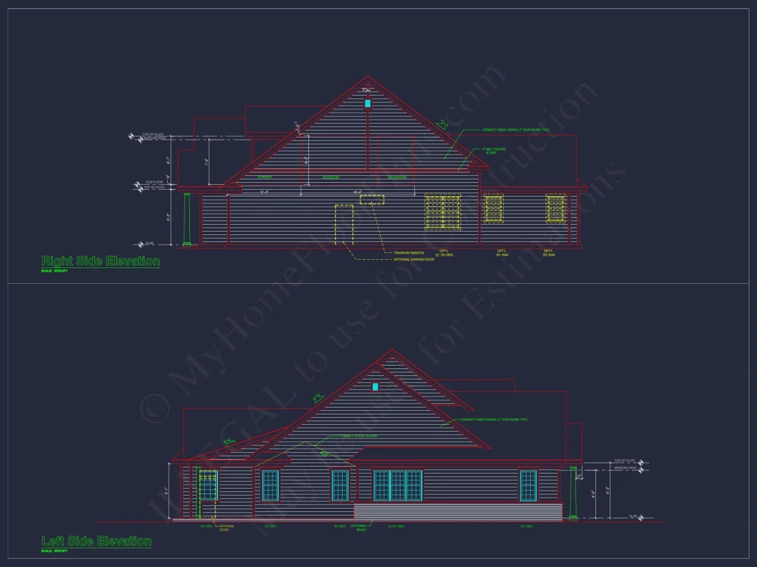 Custom house Design with 1.5 Story Floor Plan and CAD Blueprint