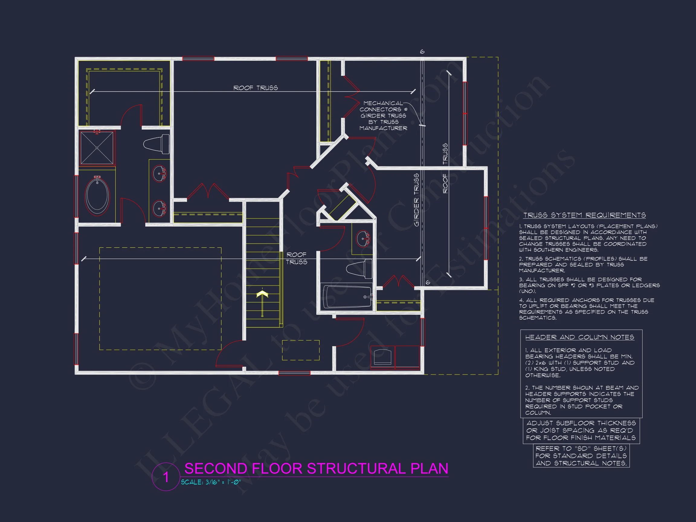 house Plan Blueprint with 2 Floors, 3 Beds, and Garage