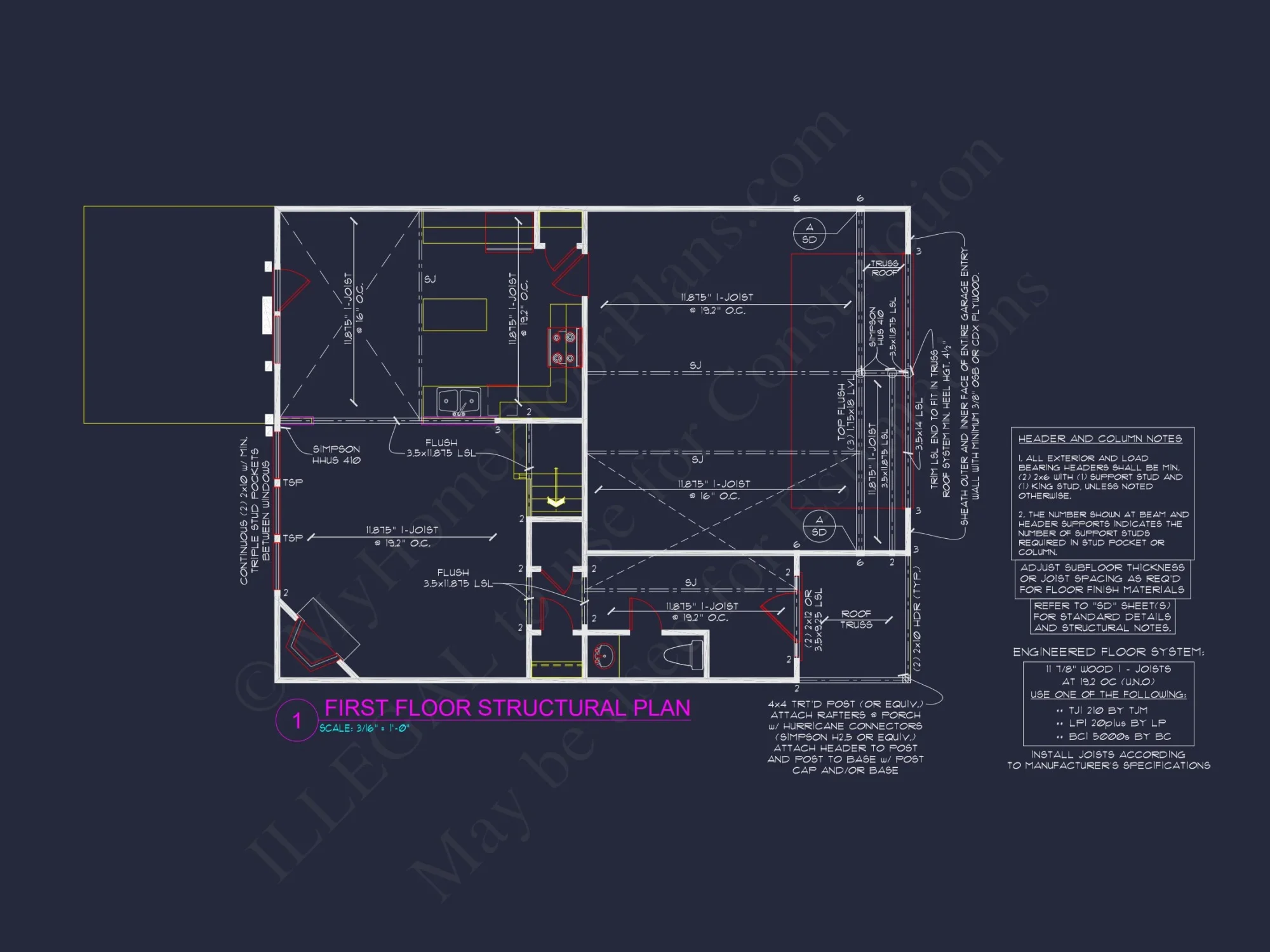 house Plan Blueprint with 2 Floors, 3 Beds, and Garage