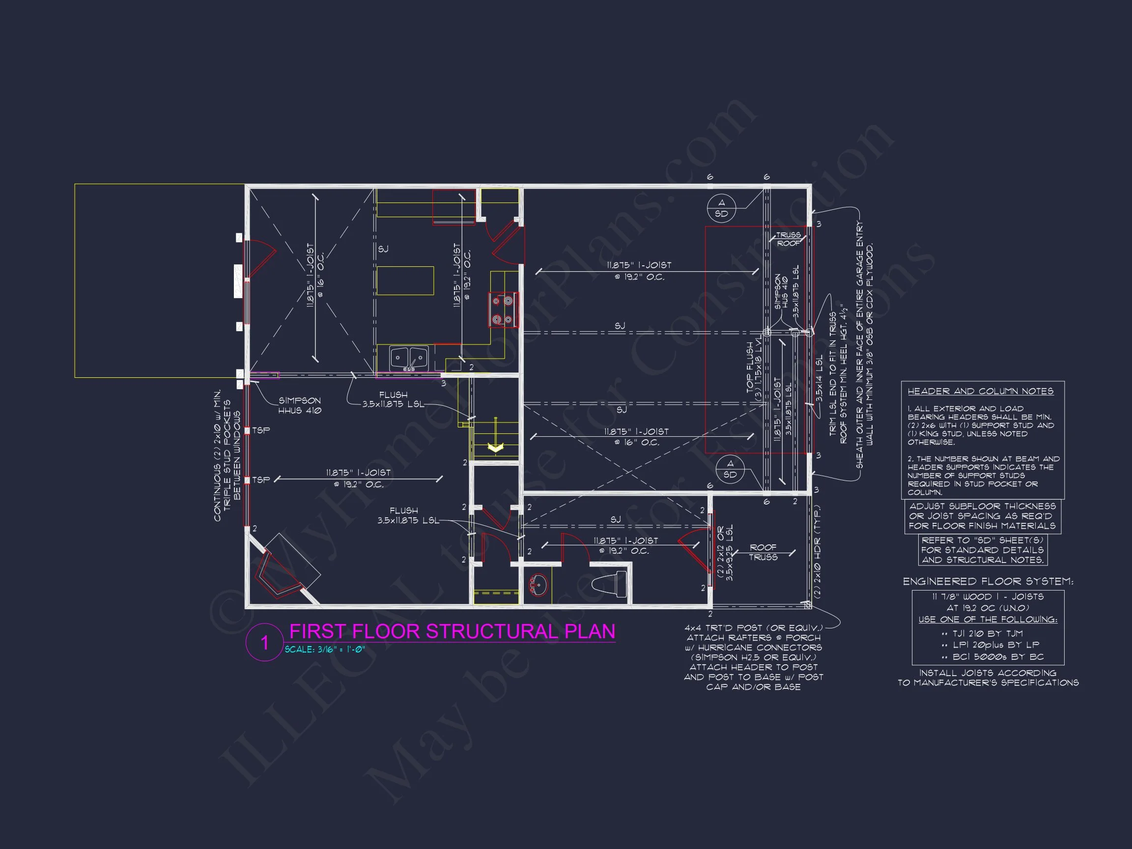 house Plan Blueprint with 2 Floors, 3 Beds, and Garage