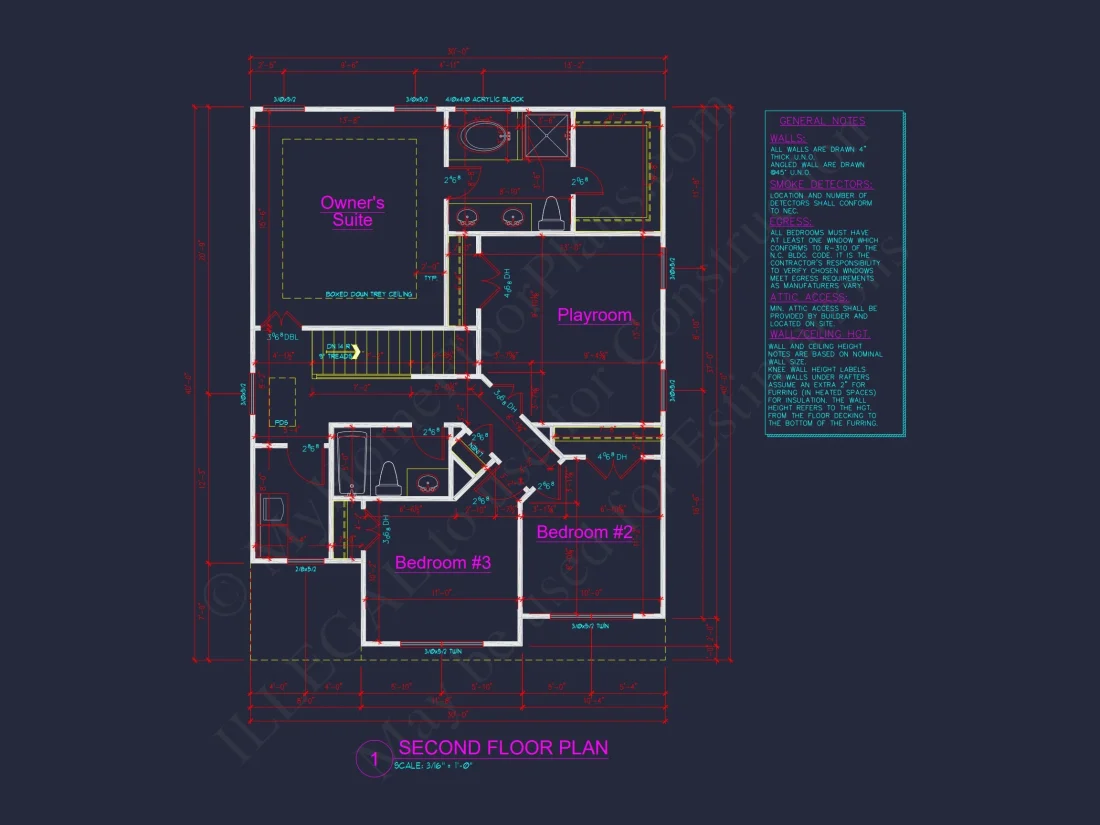 house Plan Blueprint with 2 Floors, 3 Beds, and Garage
