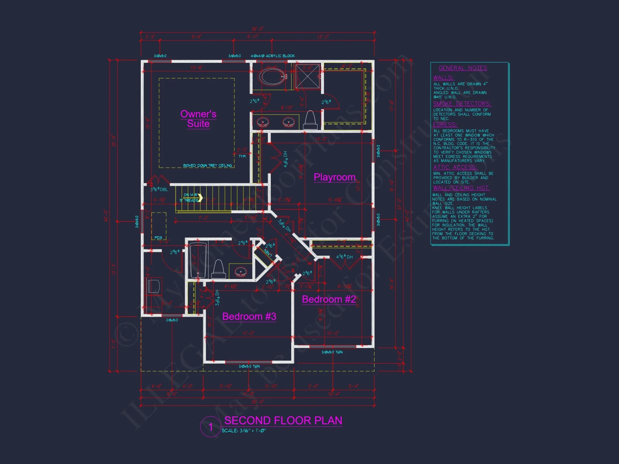 house Plan Blueprint with 2 Floors, 3 Beds, and Garage