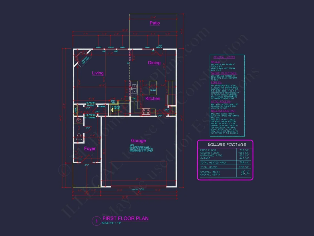 house Plan Blueprint with 2 Floors, 3 Beds, and Garage