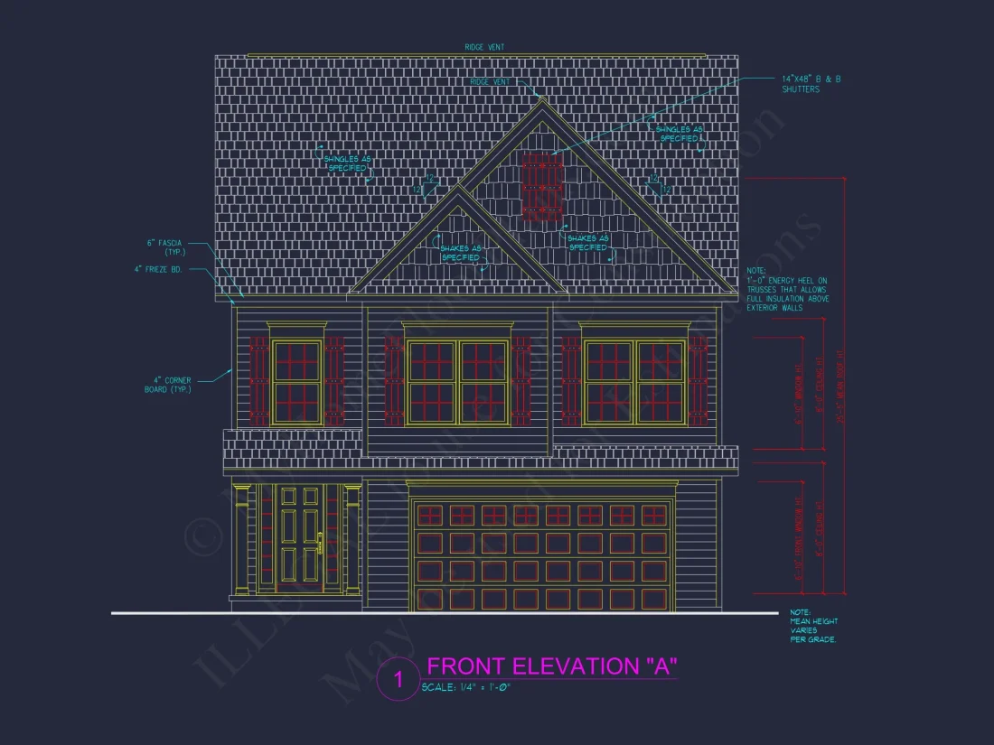 house Plan Blueprint with 2 Floors, 3 Beds, and Garage